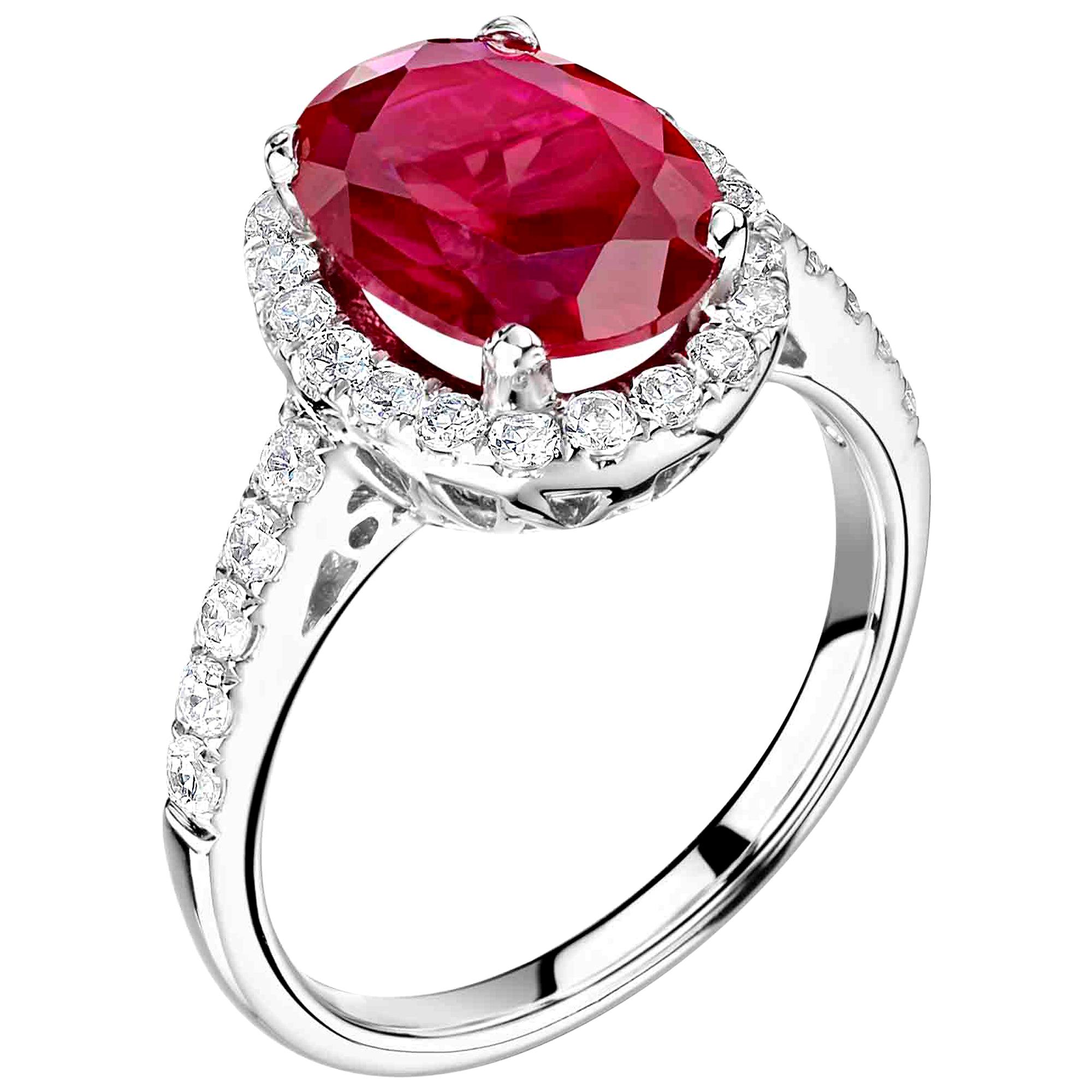 1 Carat Ruby and Diamond Bespoke Halo Ring in Platinum For Sale