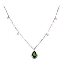 1 Carat Russalite & Diamond Halo Necklace, 14k White Gold Diamond Chain