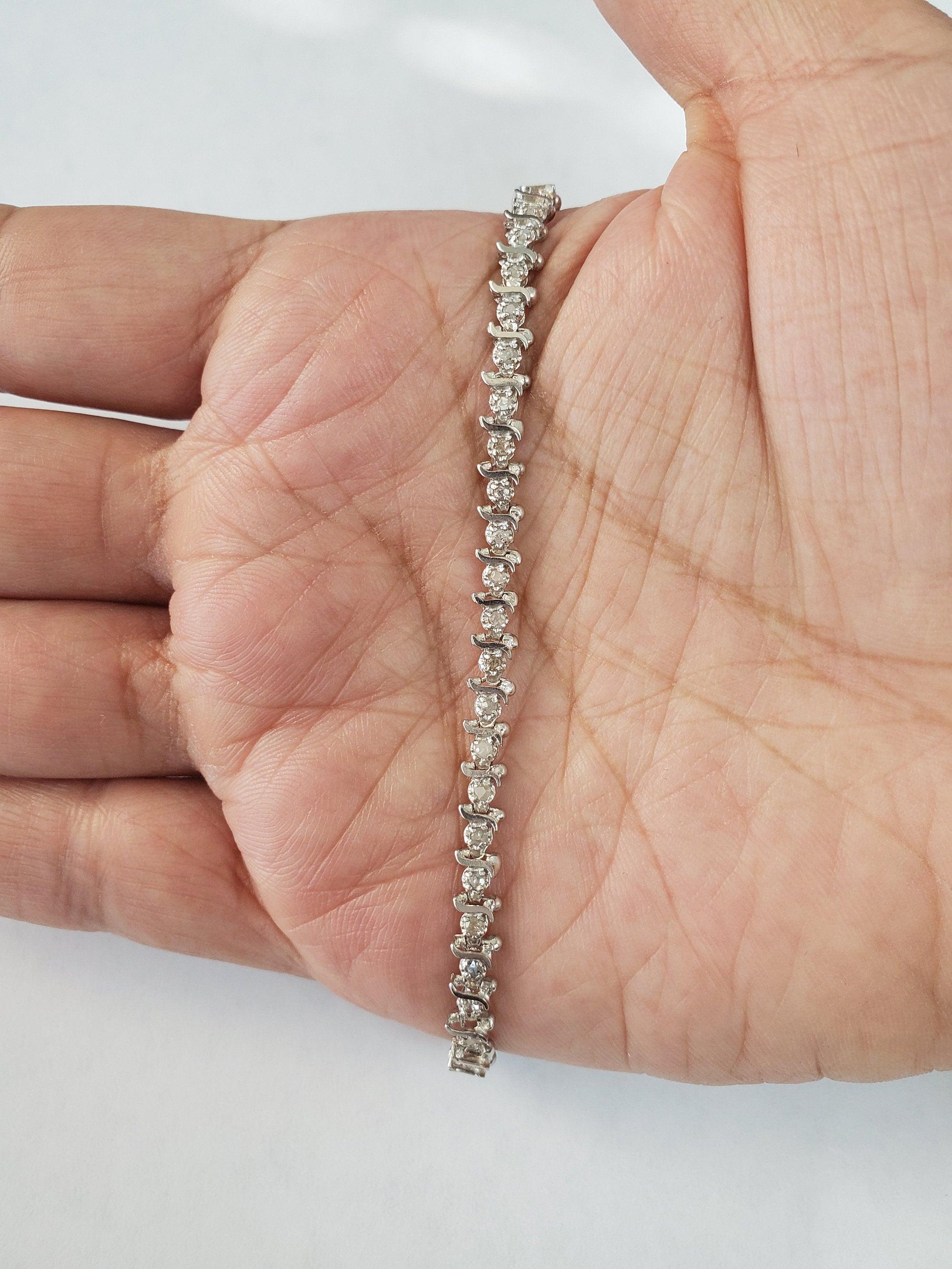 Pulsera de tenis con diamantes estilo S de 1 quilate y oro blanco de 10k Corte redondo en venta
