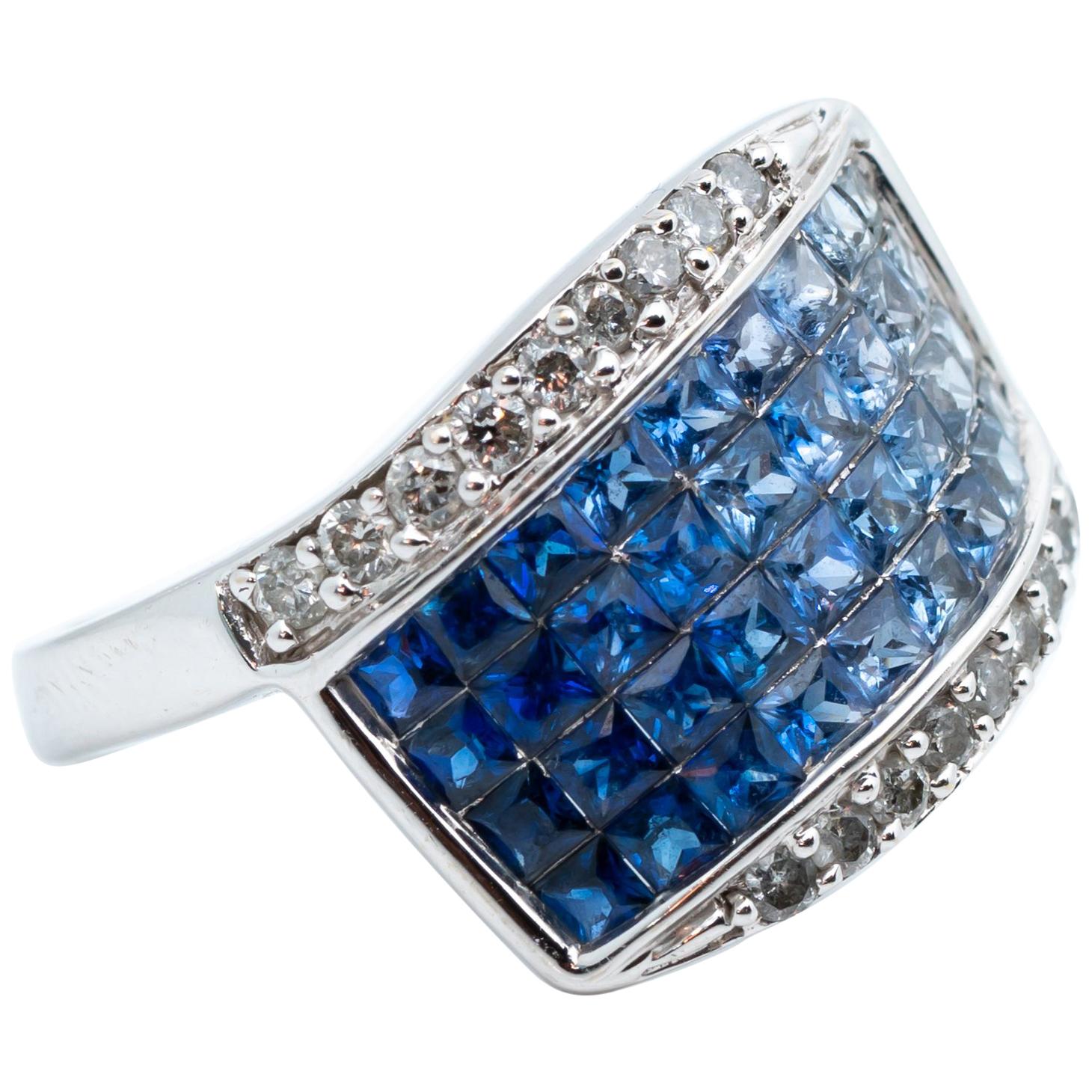 1 Carat Sapphire and Diamond 14 Karat White Gold Cocktail Ring For Sale