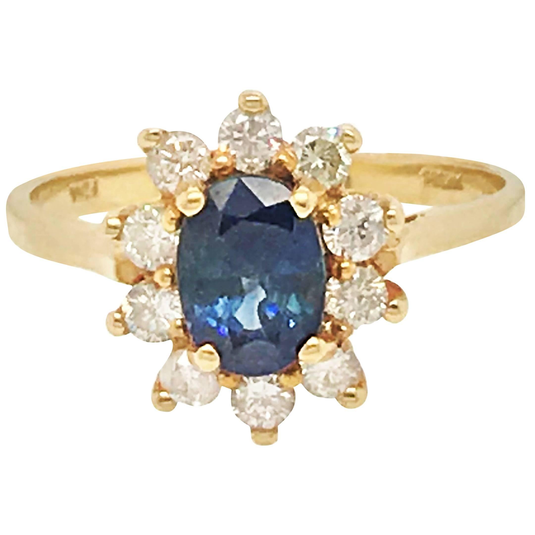 1 Carat Sapphire and Diamond Ring in 14 Karat Yellow Gold