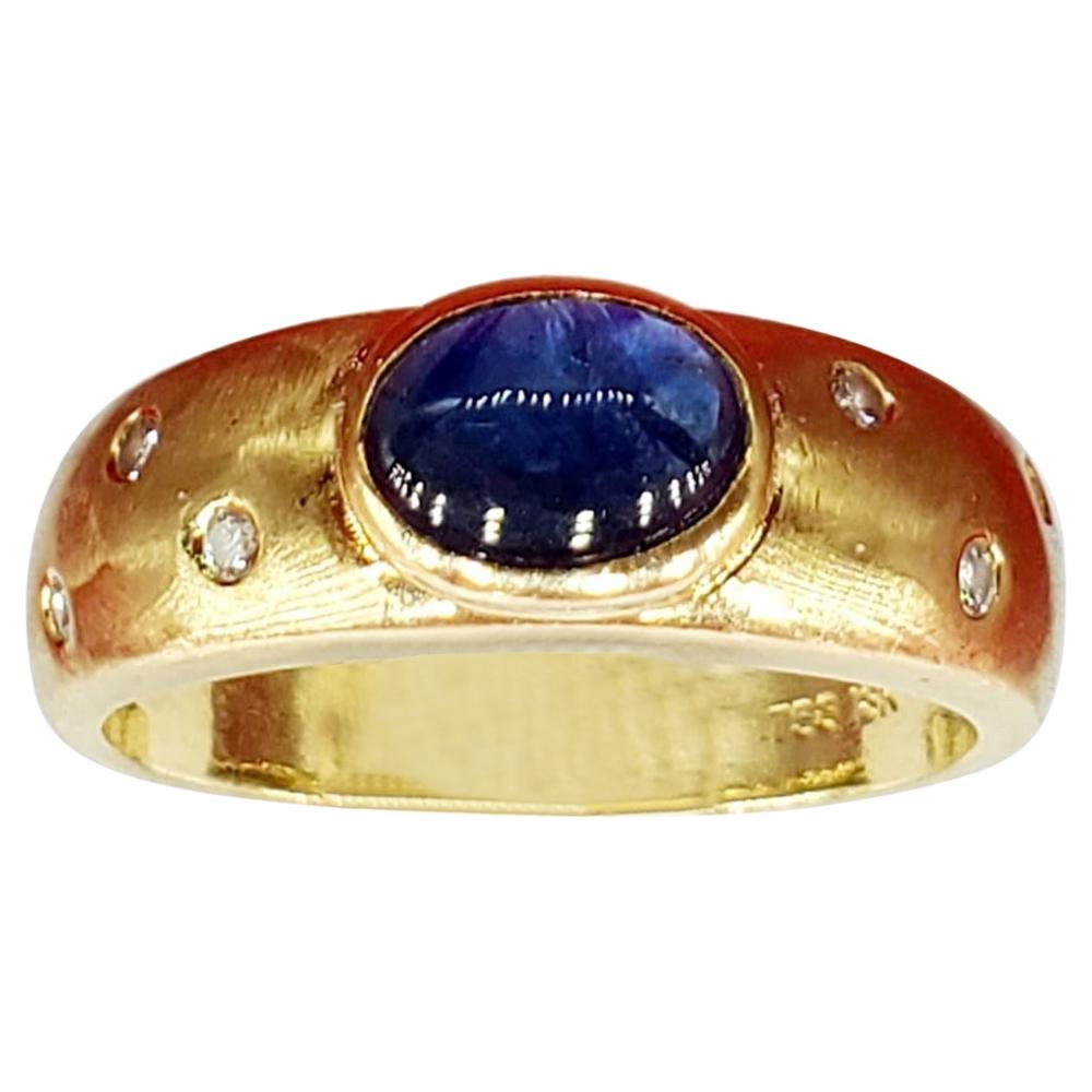 1 Carat Sapphire Cabochon and Diamonds Etoile Star Galaxy Ring 18 Karat Gold For Sale