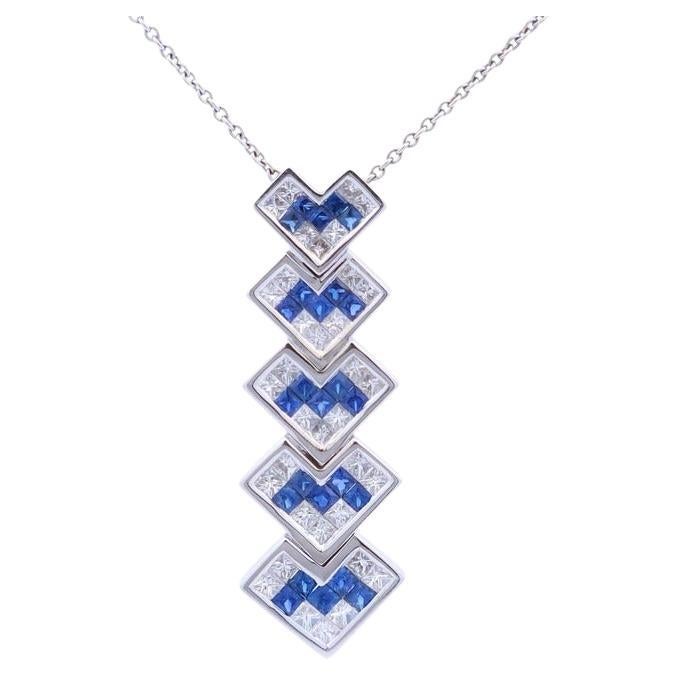 1 Carat Sapphire Necklace in 18K White Gold For Sale