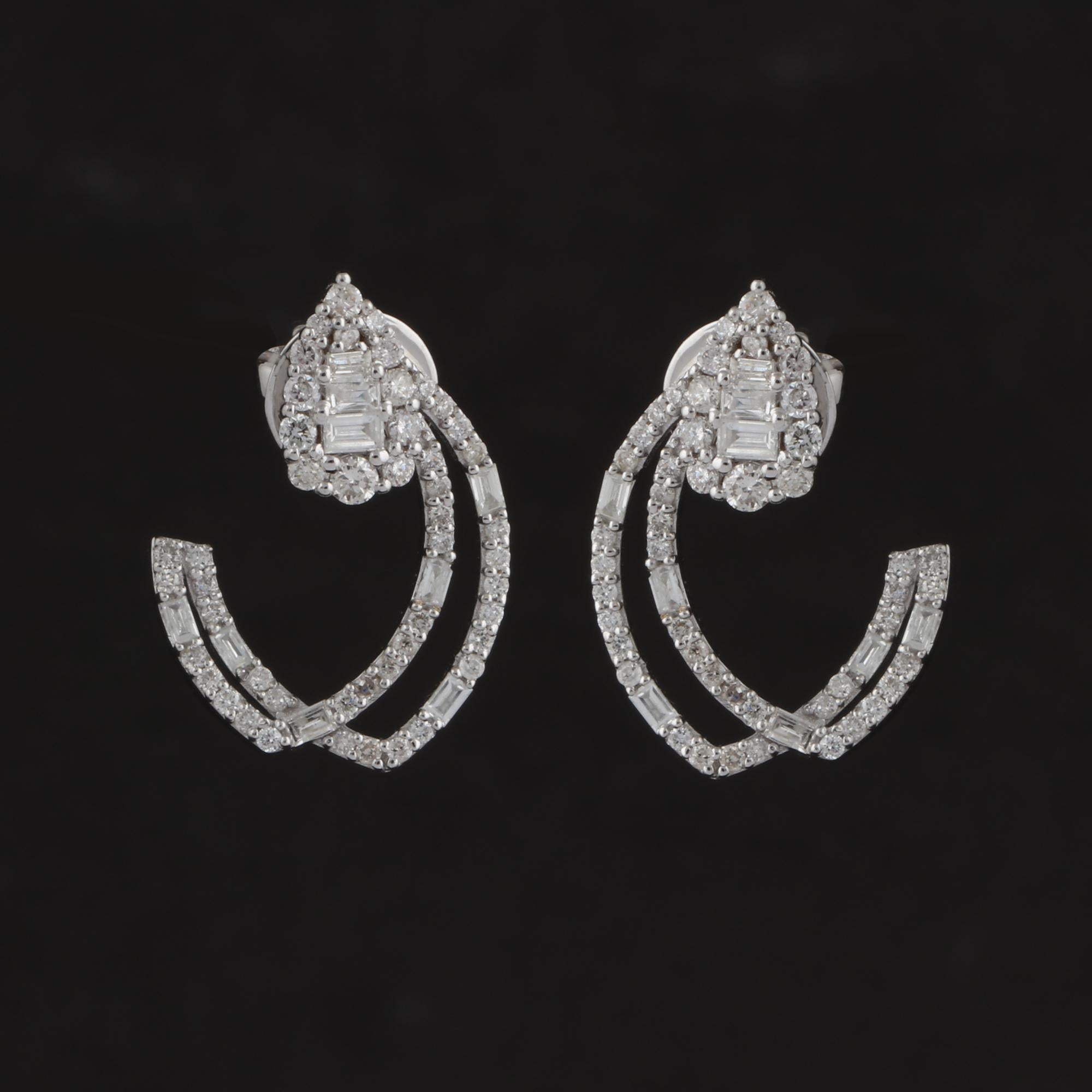 1 Karat SI Reinheit HI Farbe Baguette Diamant Ohrringe 14 Karat Weißgold Damen im Angebot