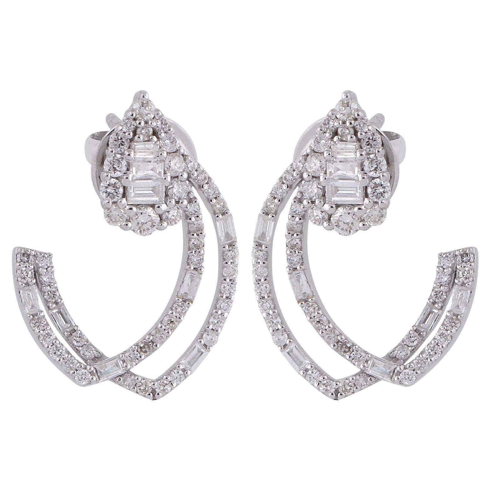 1 Karat SI Reinheit HI Farbe Baguette Diamant Ohrringe 14 Karat Weißgold