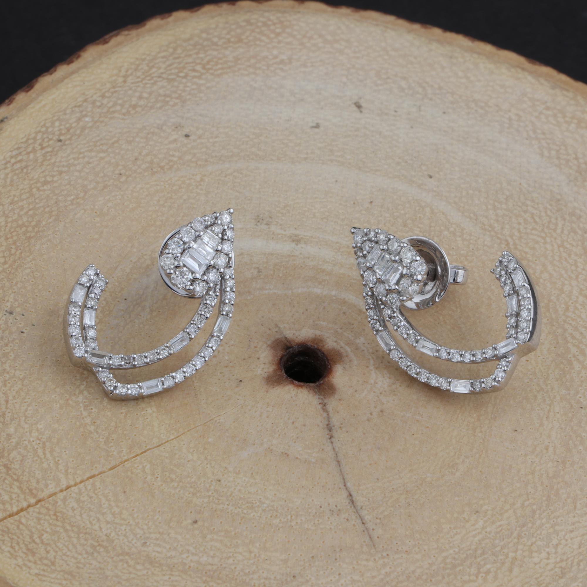 Pendientes de Diamantes Baguette de 1 Quilate Claridad SI Color HI Oro Blanco 18 Kilates Moderno en venta