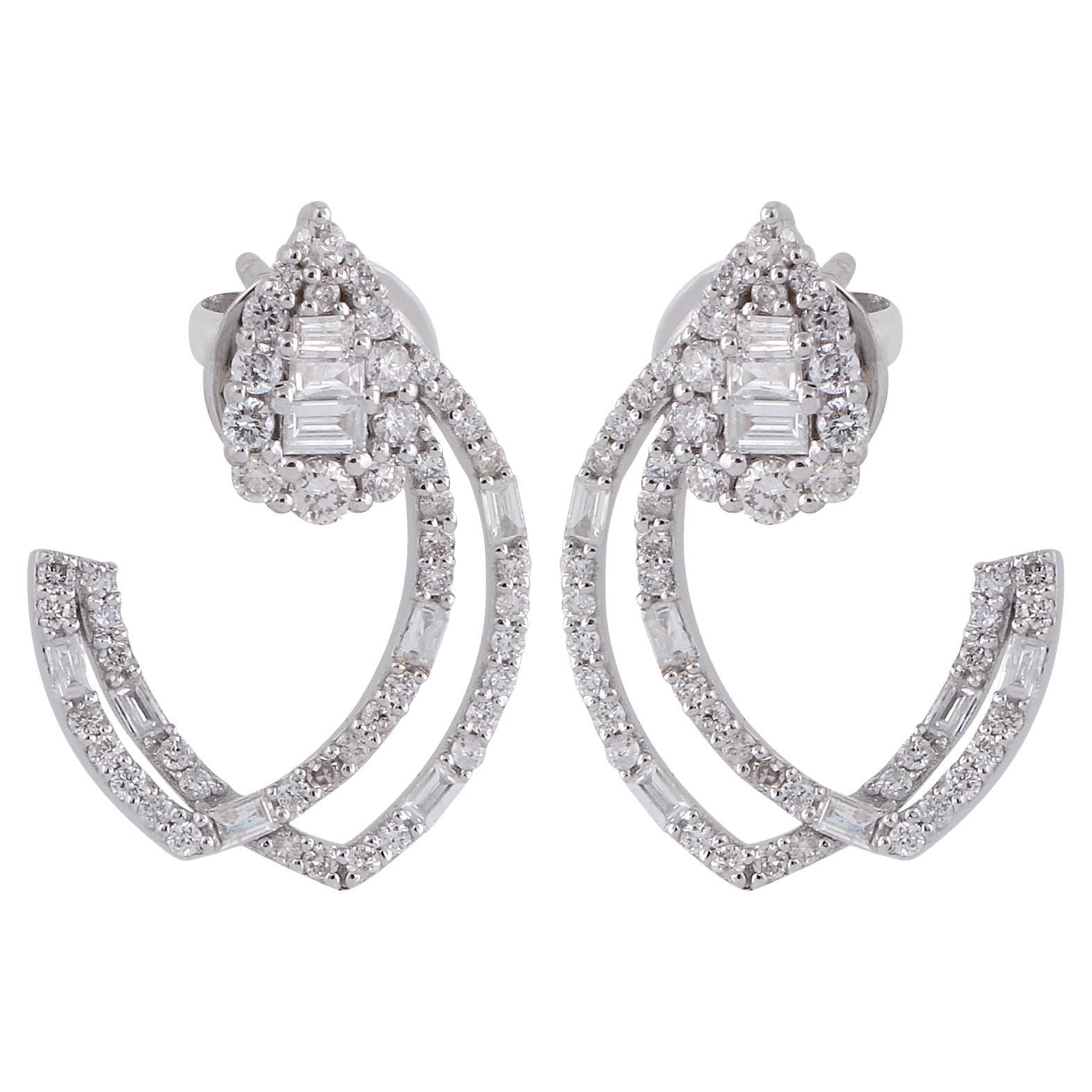 Pendientes de Diamantes Baguette de 1 Quilate Claridad SI Color HI Oro Blanco 18 Kilates Corte baguette en venta