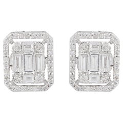 1 Carat SI Clarity HI Color Baguette Diamond Fine Stud Earrings 14k White Gold