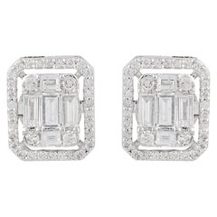 1 Carat Si Clarity Hi Color Baguette Diamond Fine Stud Earrings 14k White Gold
