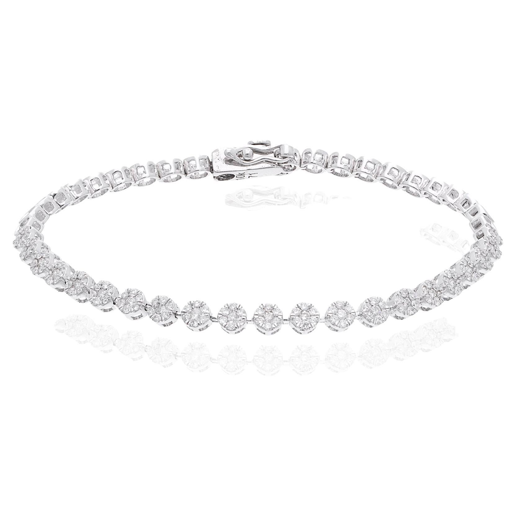 1 Carat SI Clarity HI Color Diamond Charm Bracelet 10k White Gold Fine Jewelry For Sale