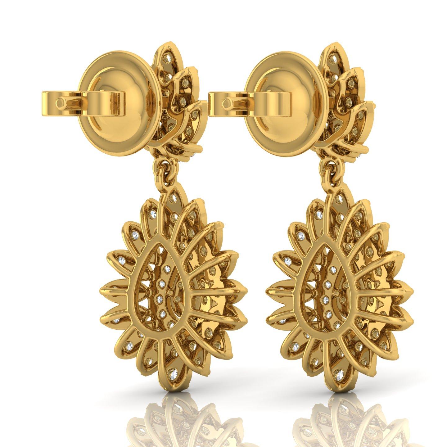 Modern 1 Carat SI Clarity HI Color Diamond Dangle Earrings 18 Karat Yellow Gold Jewelry For Sale