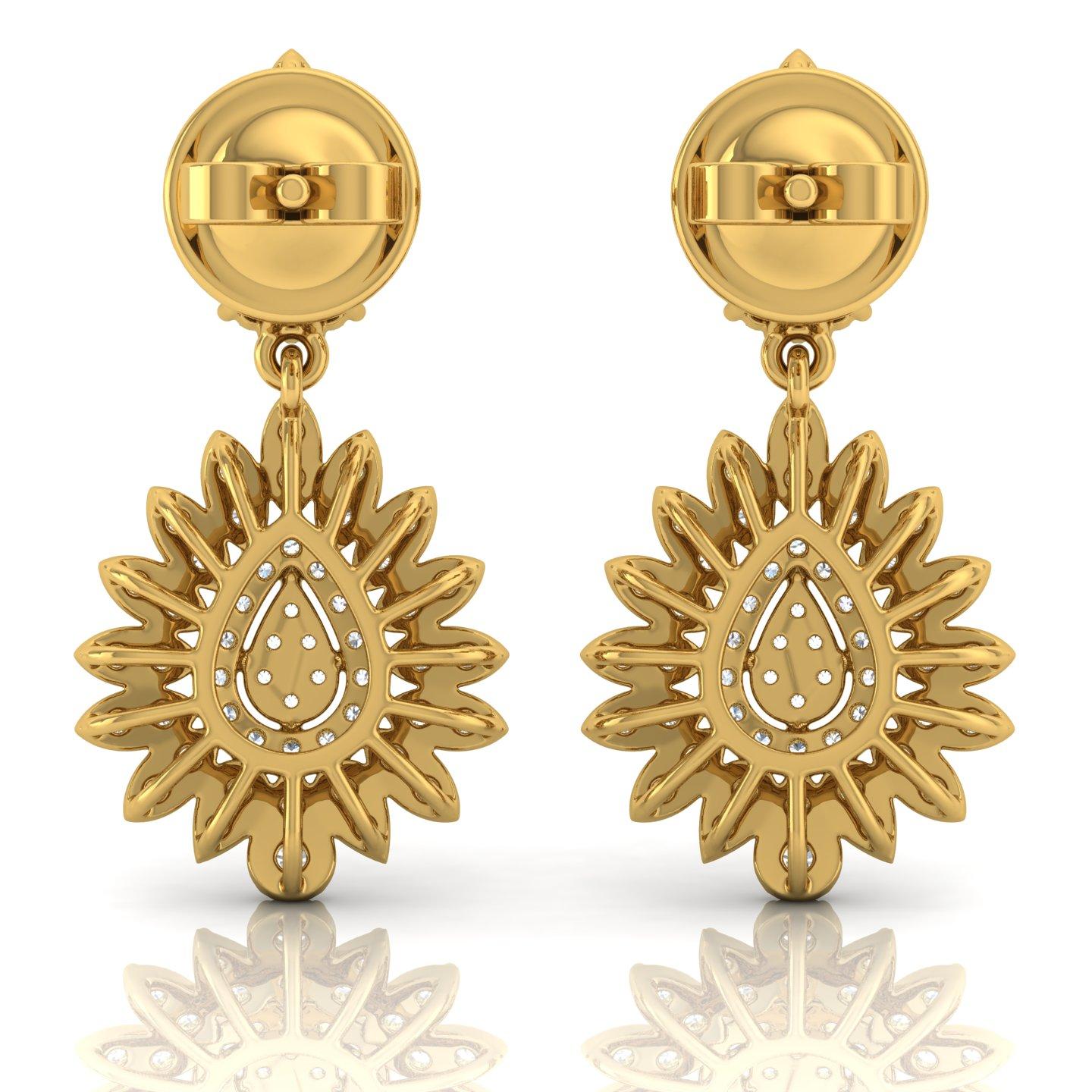 Women's 1 Carat SI Clarity HI Color Diamond Dangle Earrings 18 Karat Yellow Gold Jewelry For Sale