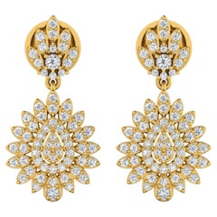 1 Carat SI Clarity HI Color Diamond Dangle Earrings 18 Karat Yellow Gold Jewelry