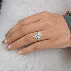 1 Carat SI Clarity HI Color Mixed Cut Diamond Cocktail Ring 14 Karat White Gold