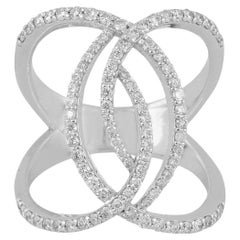 1 Karat SI Reinheit HI Farbe Pave Diamant Criss Kreuz Ring 14k Weißgold Schmuck