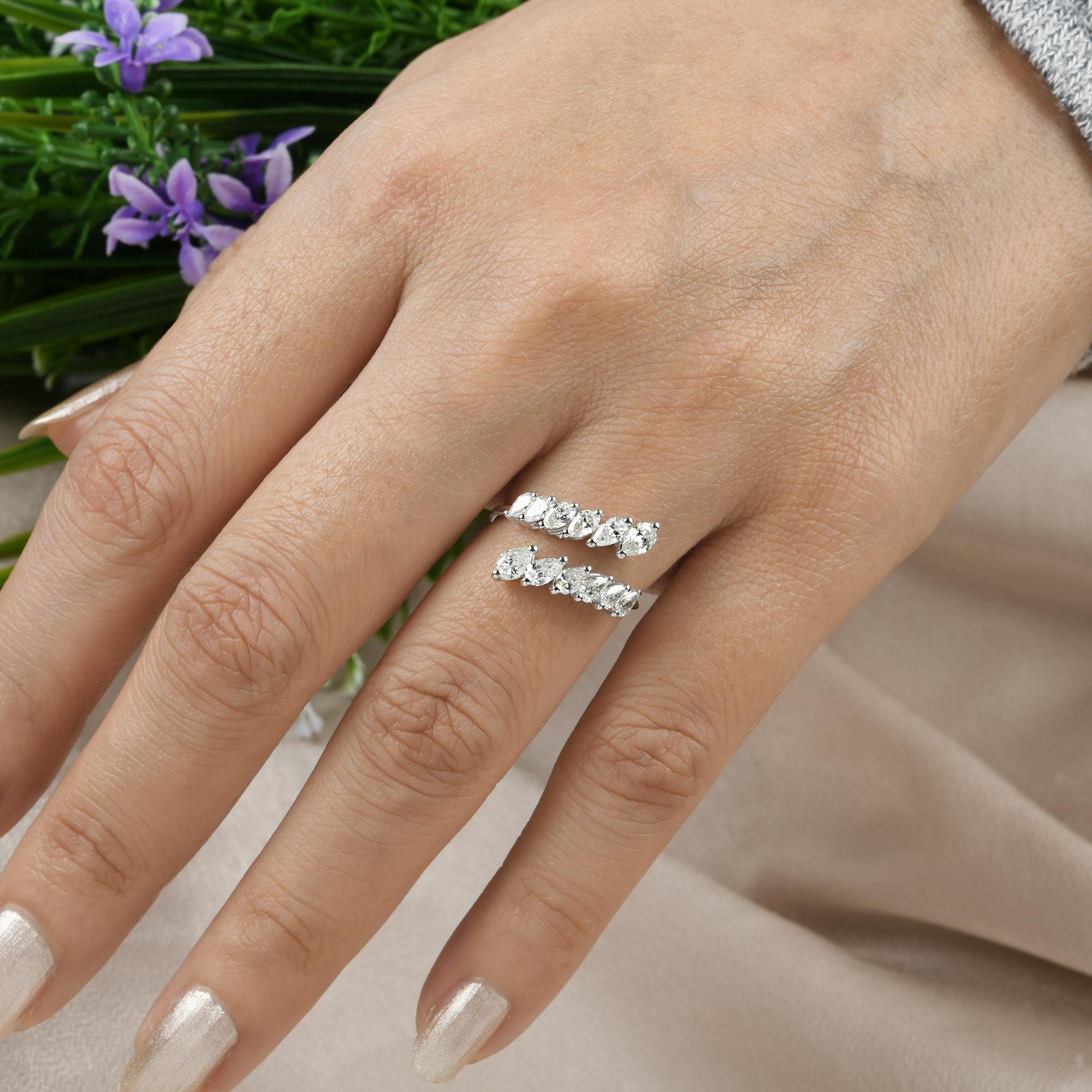 Pear Cut 1 Carat SI Clarity HI Color Pear Diamond Wrap Ring 18 Karat White Gold Jewelry For Sale