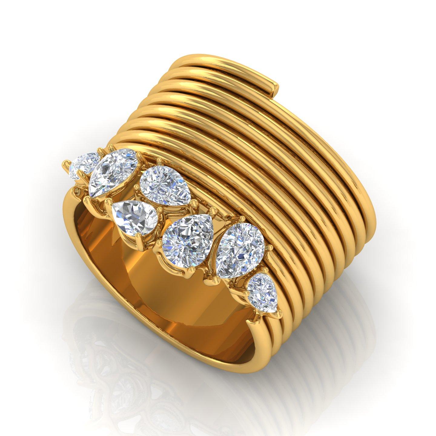 For Sale:  1 Carat SI Clarity HI Color Pear Shape Diamond Spiral Ring 18 Karat Yellow Gold 5