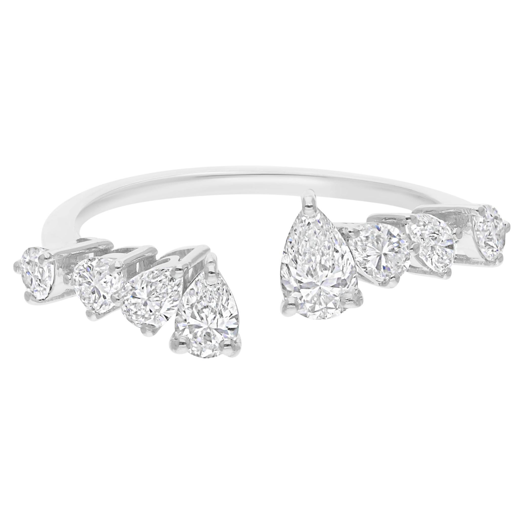 1 Carat SI/H Graduated Pear Diamond 14k White Gold Open Band Bypass Ring