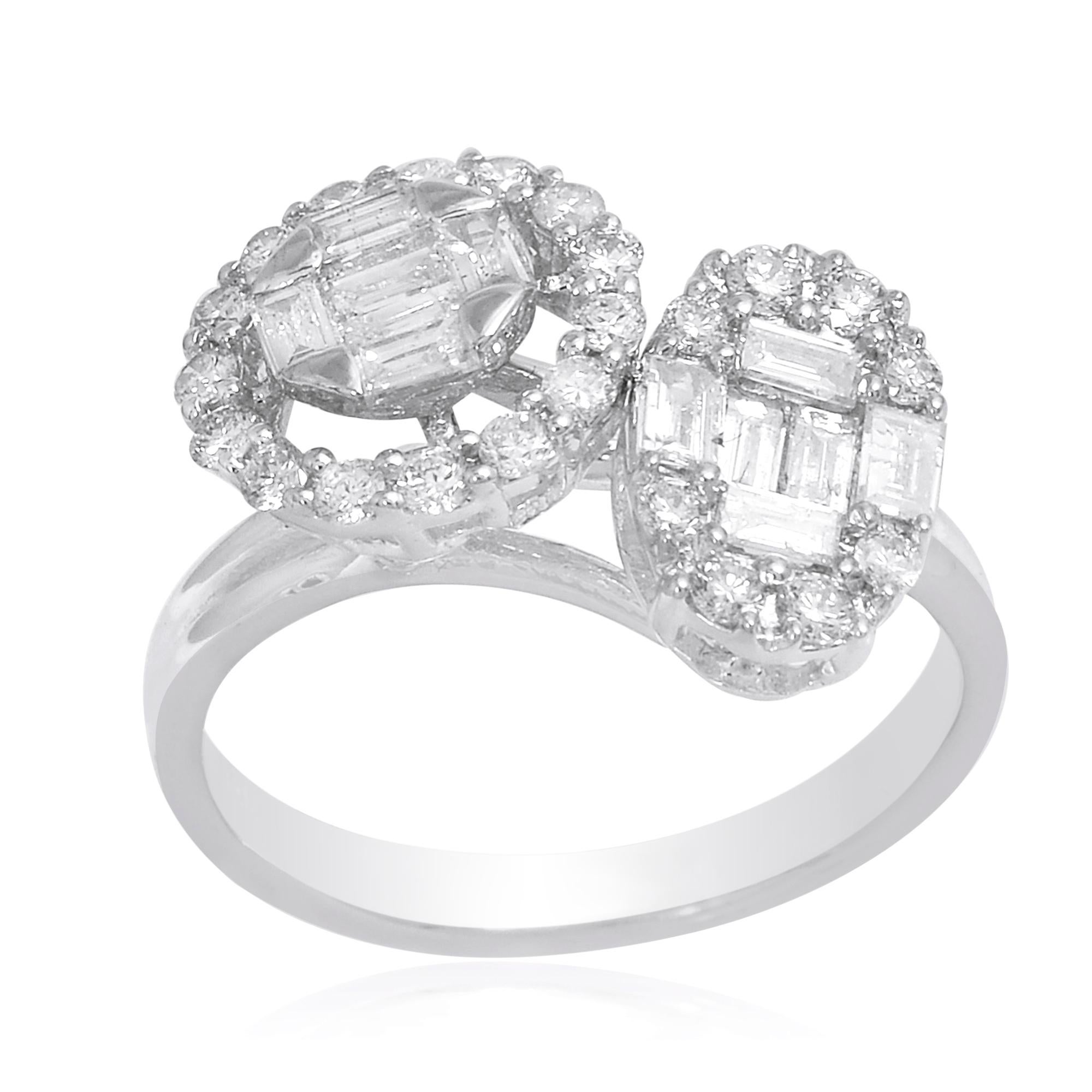 For Sale:  1 Carat SI/HI Baguette Diamond Dome Ring 18 Karat White Gold Handmade Jewelry 3
