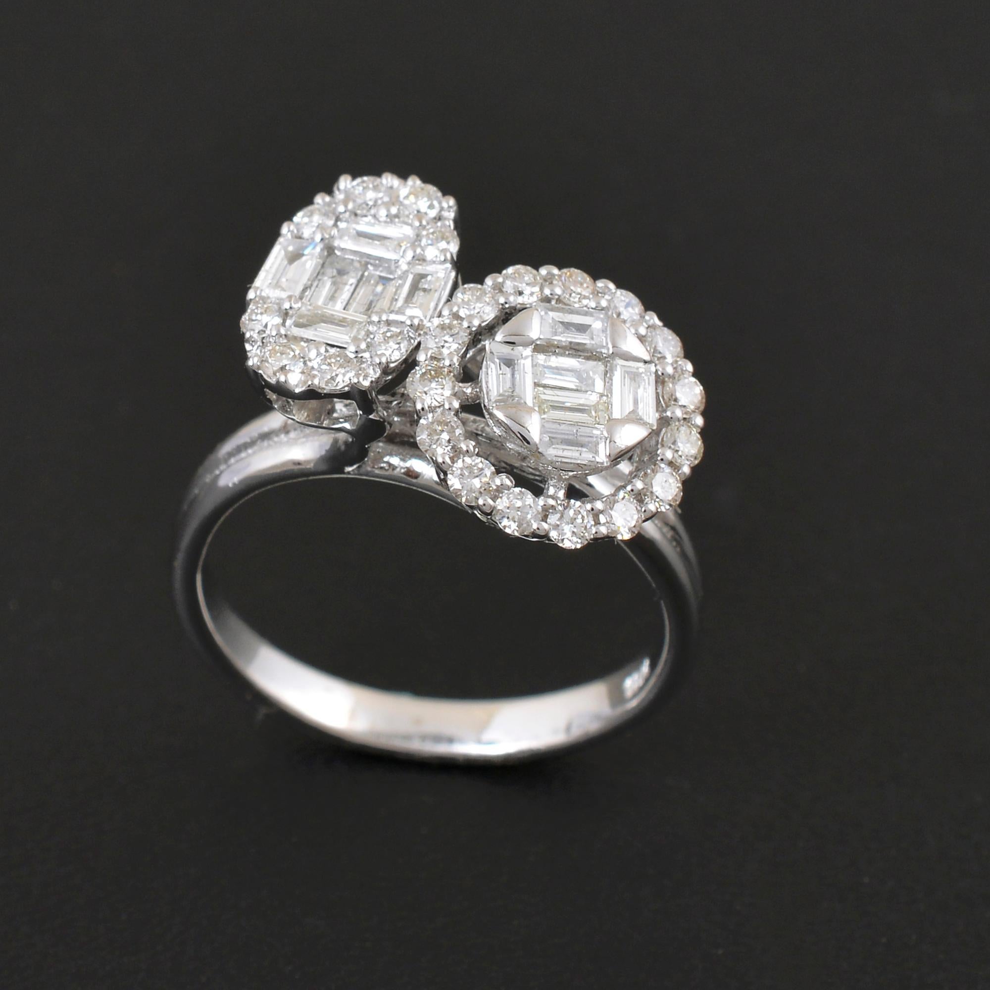 For Sale:  1 Carat SI/HI Baguette Diamond Dome Ring 18 Karat White Gold Handmade Jewelry 5