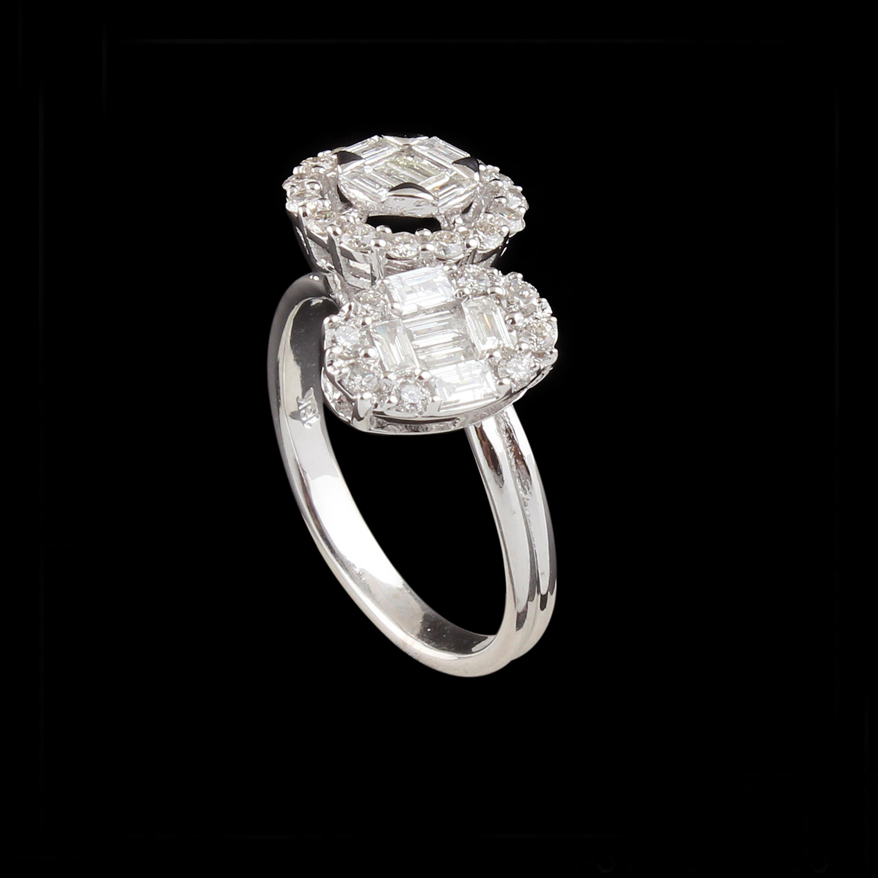 For Sale:  1 Carat SI/HI Baguette Diamond Dome Ring 18 Karat White Gold Handmade Jewelry 7