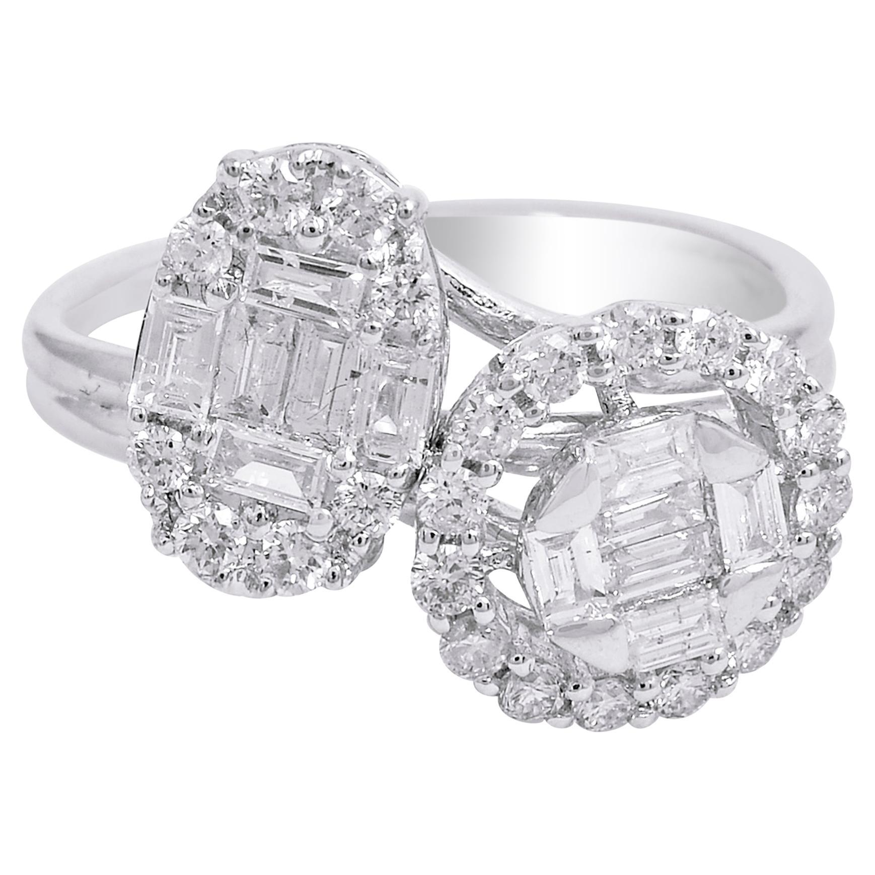 1 Carat SI/HI Baguette Diamond Dome Ring 18 Karat White Gold Handmade Jewelry