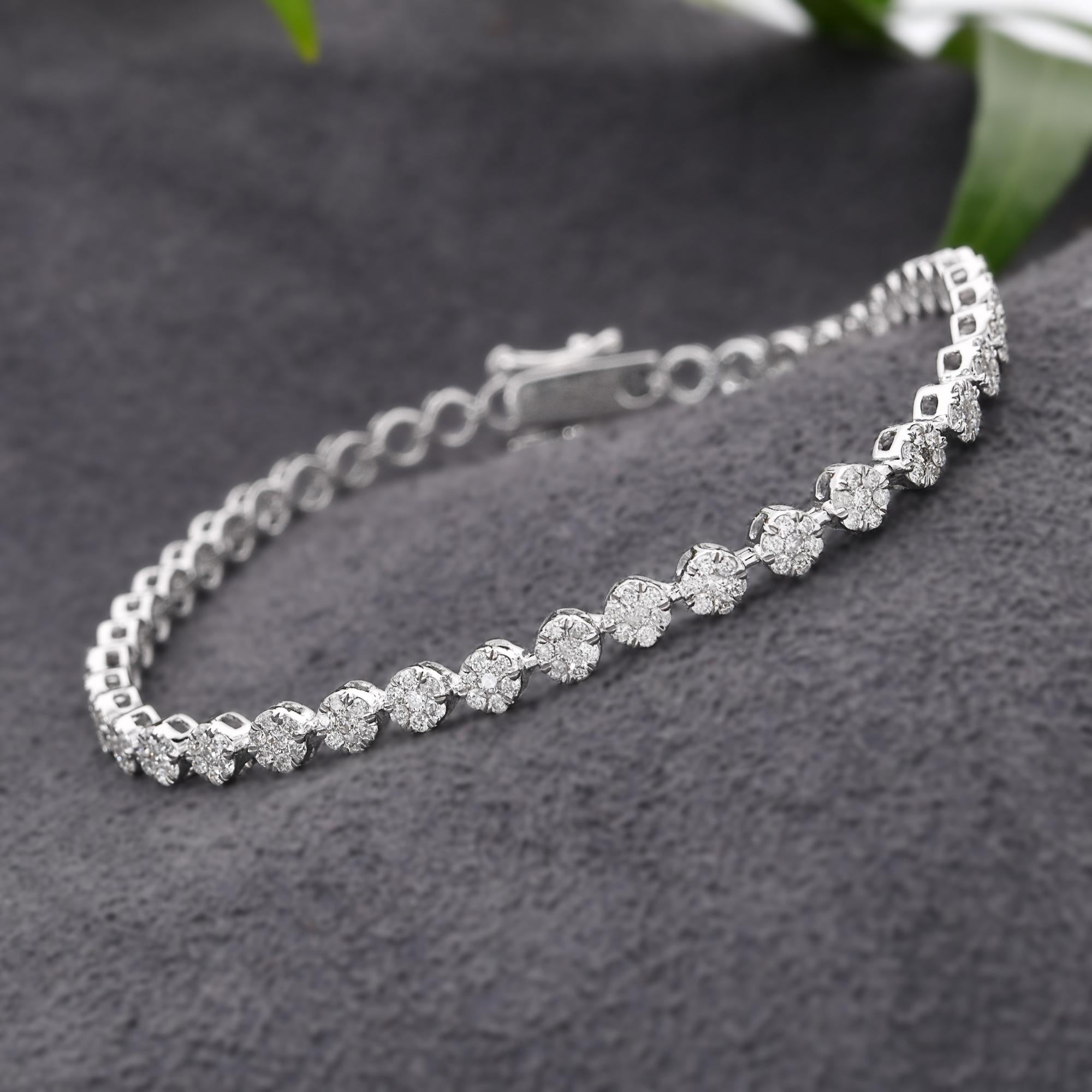 Pulsera de tenis con racimo de diamantes certificados SI/HI de 1 quilate Oro blanco macizo de 10k Moderno en venta