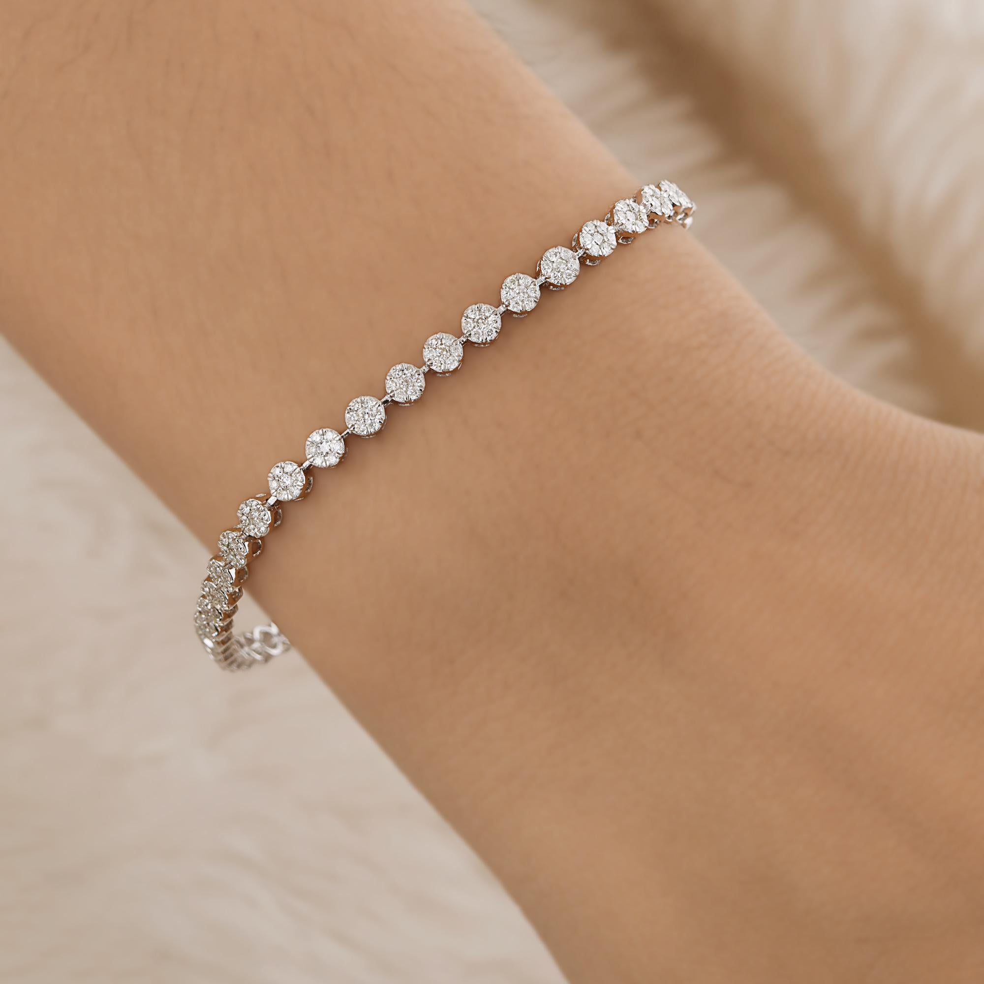 Pulsera de tenis con racimo de diamantes certificados SI/HI de 1 quilate Oro blanco macizo de 10k Corte redondo en venta
