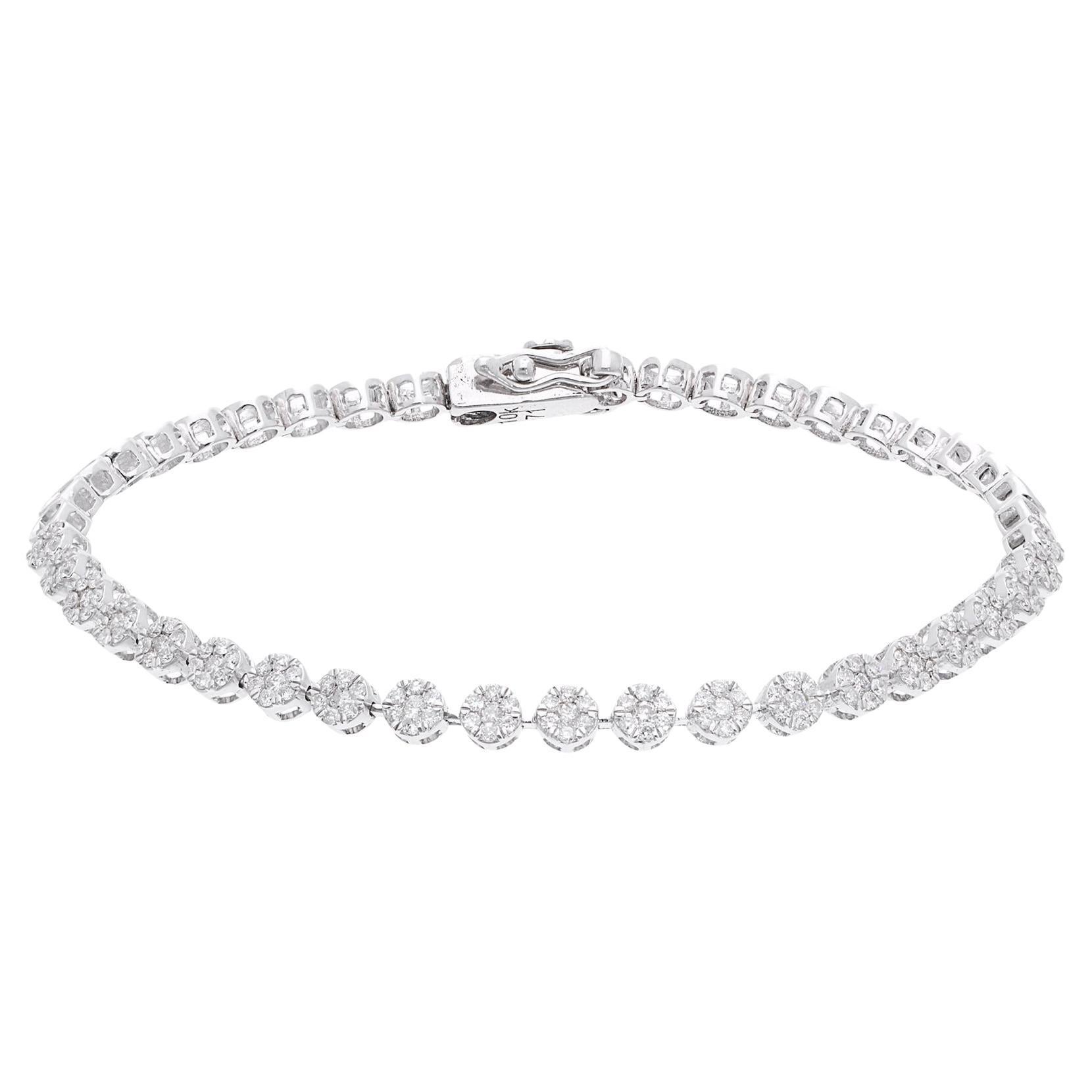 Pulsera de tenis con racimo de diamantes certificados SI/HI de 1 quilate Oro blanco macizo de 10k en venta