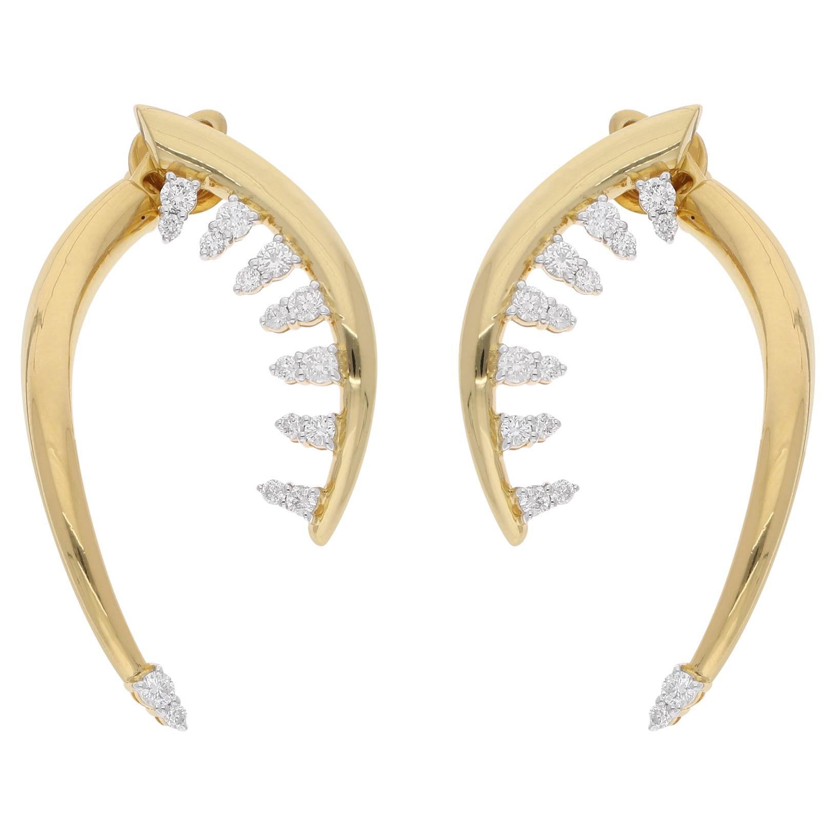 1 Carat SI/HI Diamond Horn Design Jacket Earrings 18 Karat Yellow Gold Jewelry For Sale