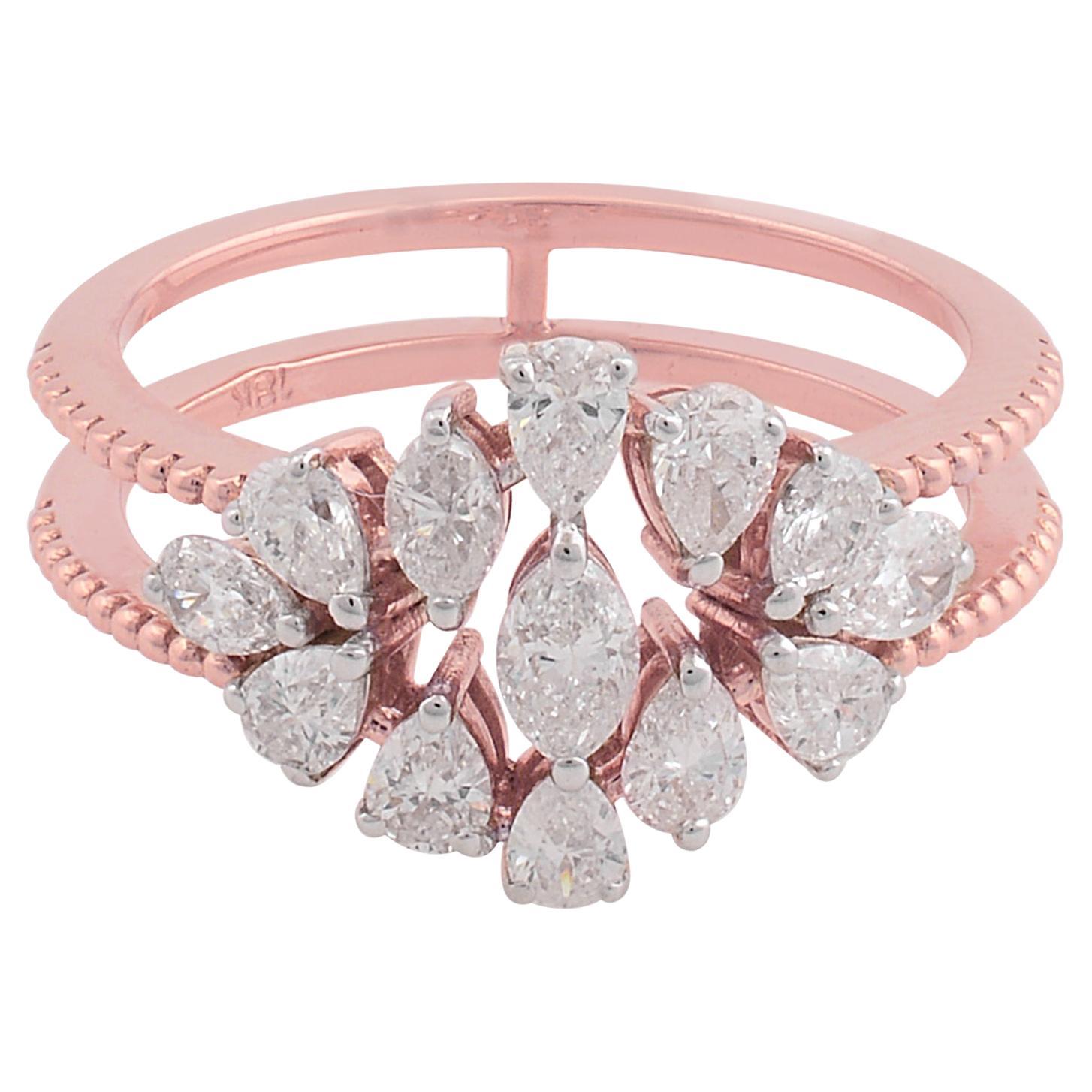 For Sale:  1 Carat SI/HI Pear Marquise Diamond Double Band Ring 18 Karat Rose Gold Jewelry