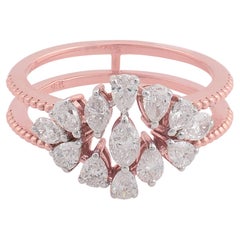 1 Carat SI/HI Pear Marquise Diamond Double Band Ring 18 Karat Rose Gold Jewelry