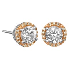 1 Carat Sized White Sapphire and Brown Diamond Halo Stud Earrings