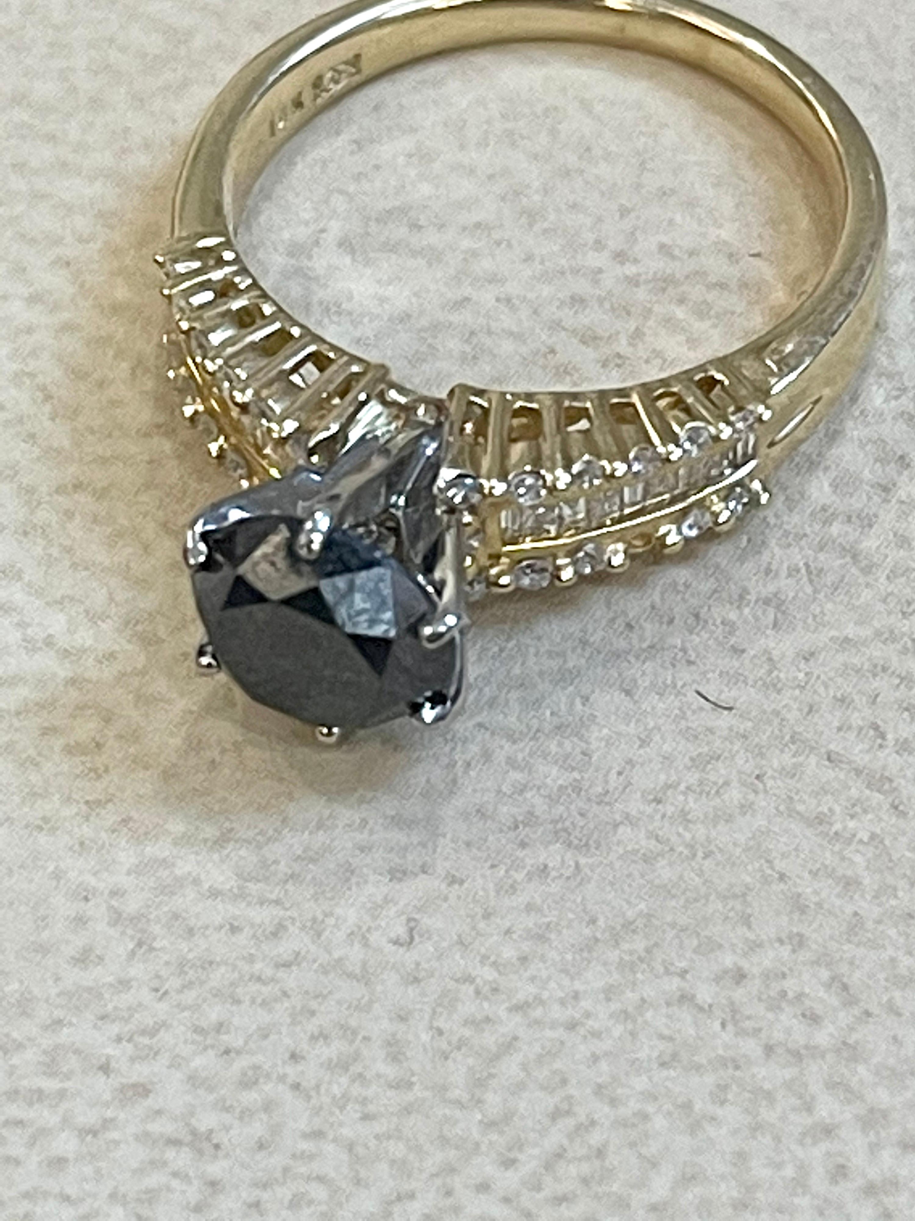 1 Carat Solitaire Black Diamond Traditional Ring/Band 14 Karat Yellow Gold For Sale 8