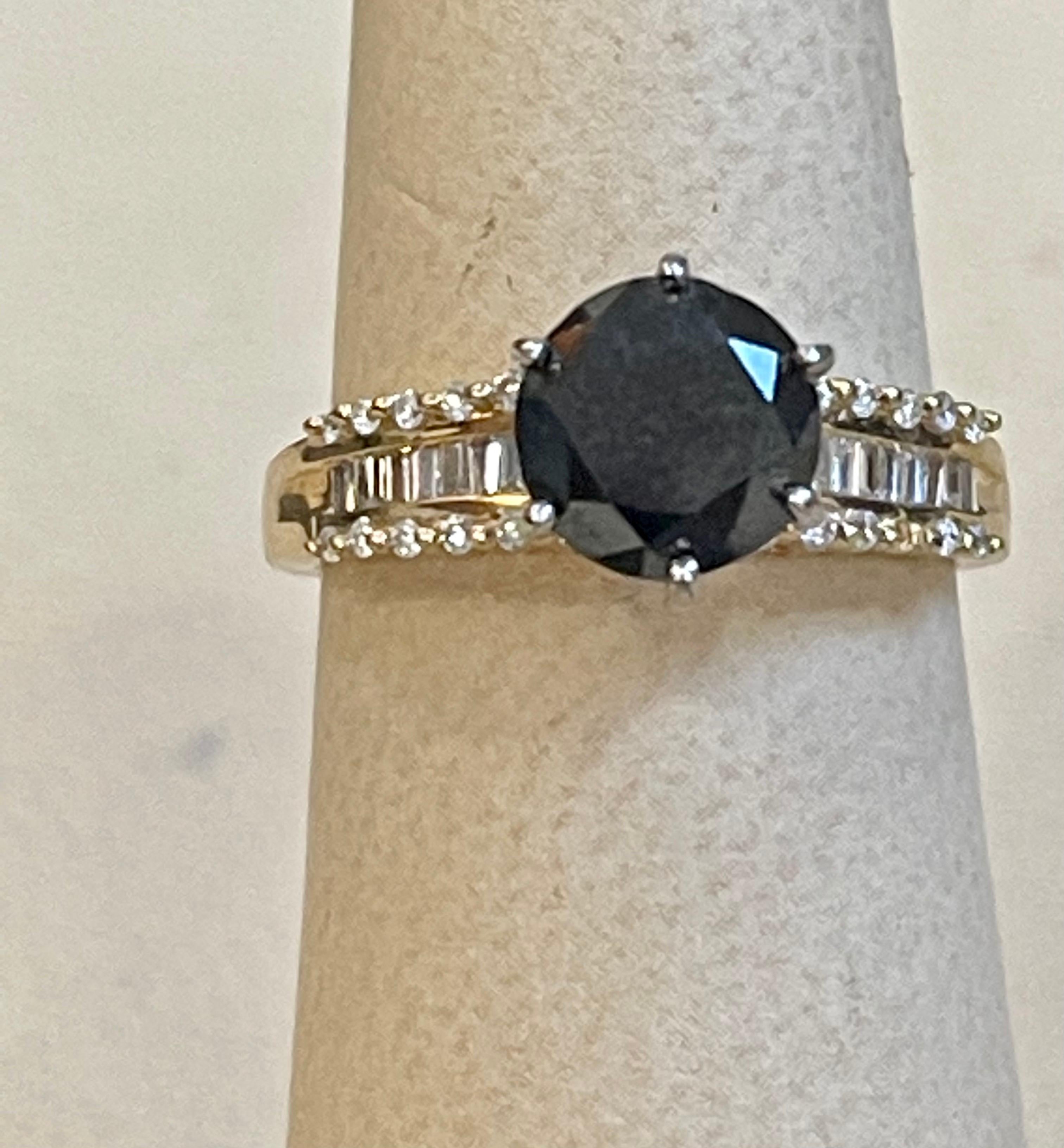 1 Carat Solitaire Black Diamond Traditional Ring/Band 14 Karat Yellow Gold For Sale 9