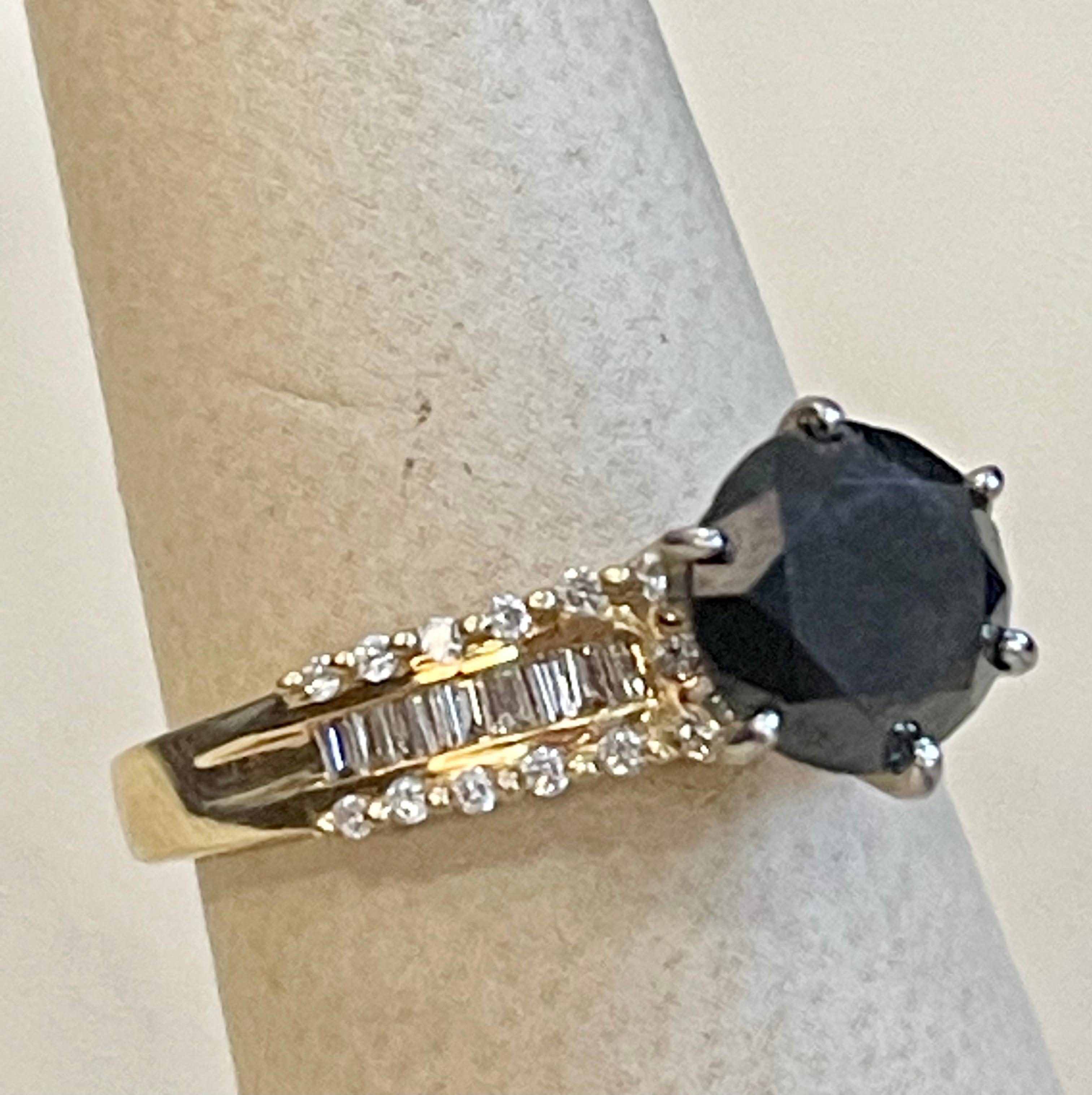 1 Carat Solitaire Black Diamond Traditional Ring/Band 14 Karat Yellow Gold For Sale 10