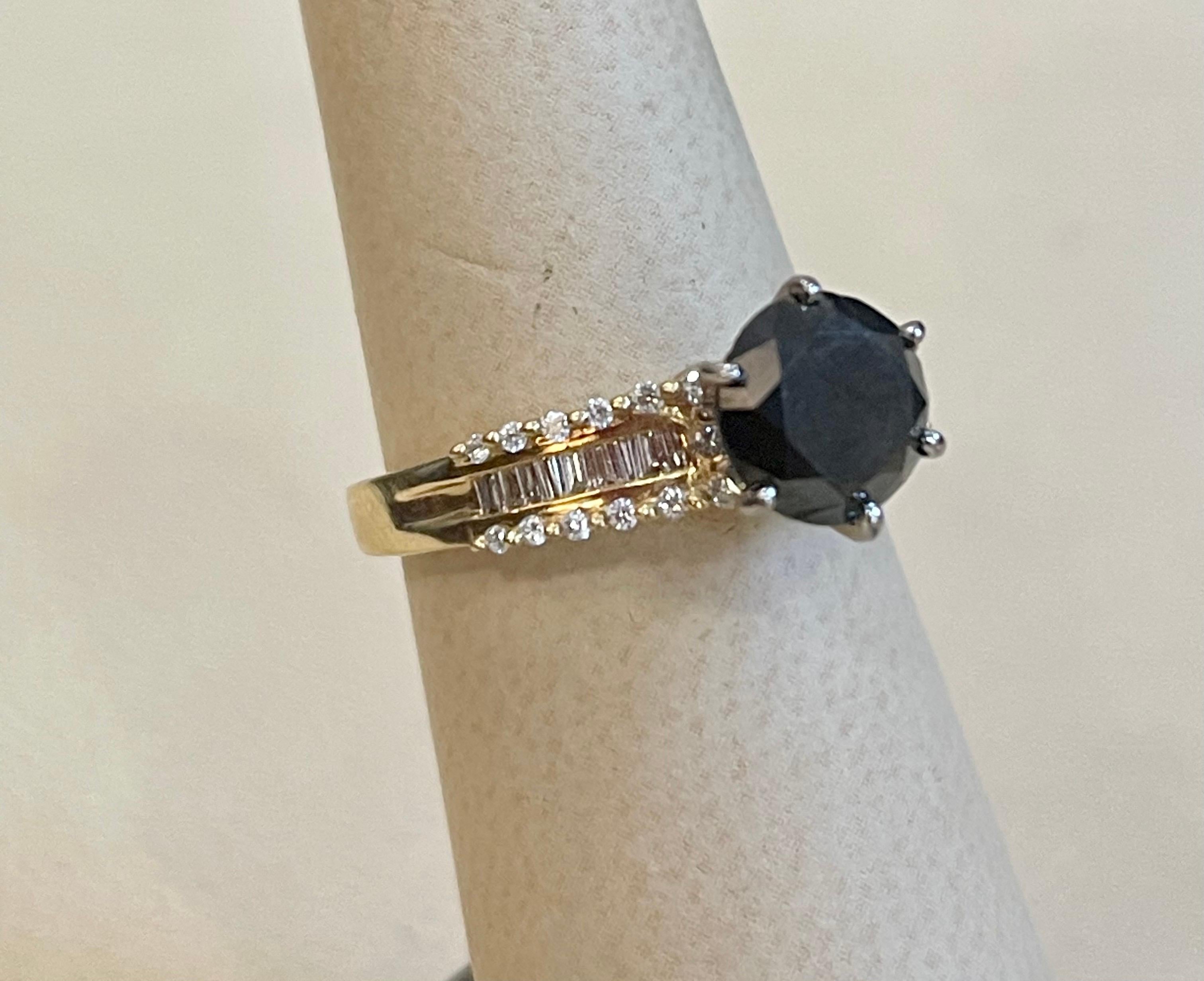 1 Carat Solitaire Black Diamond Traditional Ring/Band 14 Karat Yellow Gold For Sale 11