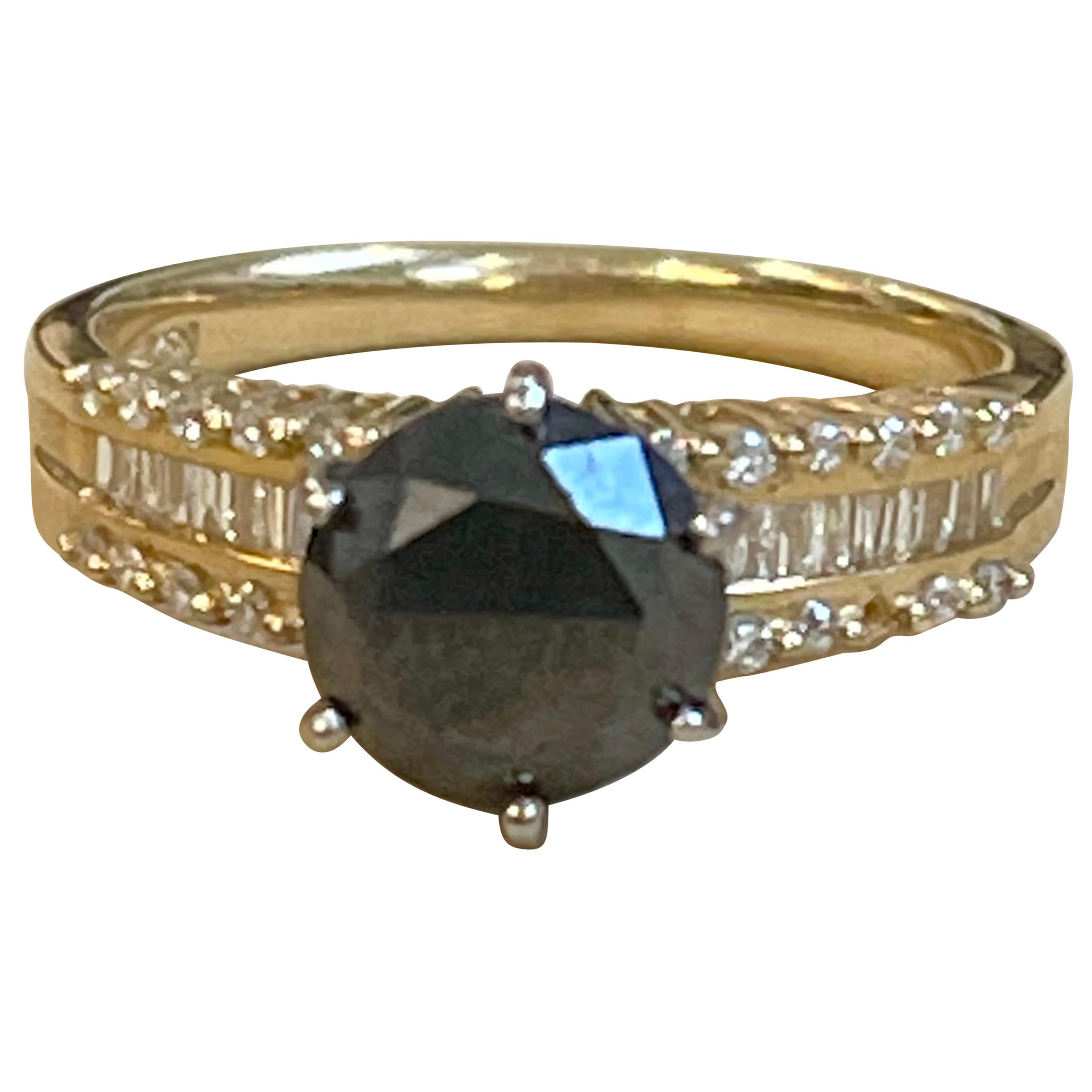 1 Carat Solitaire Black Diamond Traditional Ring/Band 14 Karat Yellow Gold In Excellent Condition For Sale In New York, NY