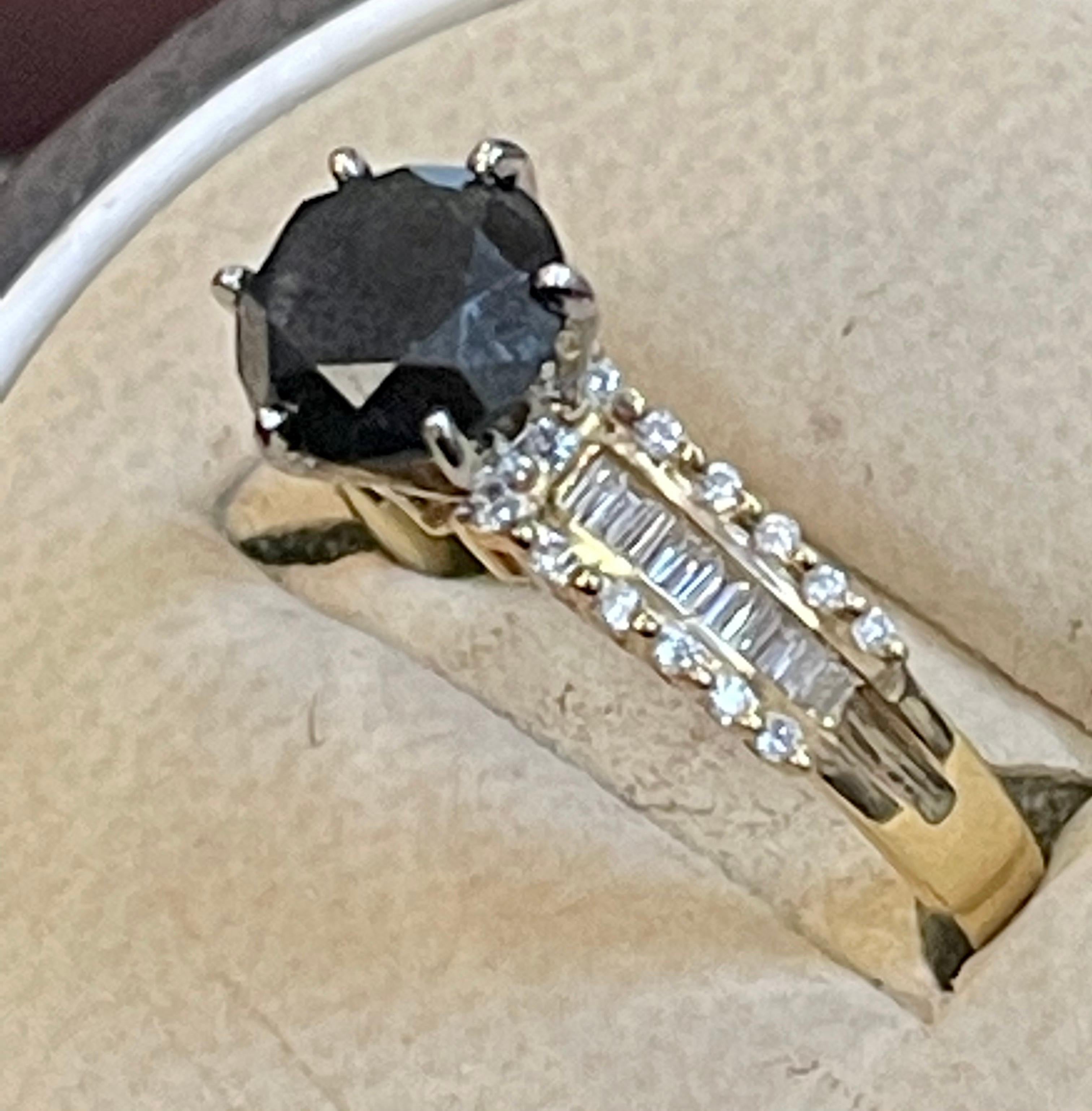 Women's 1 Carat Solitaire Black Diamond Traditional Ring/Band 14 Karat Yellow Gold For Sale
