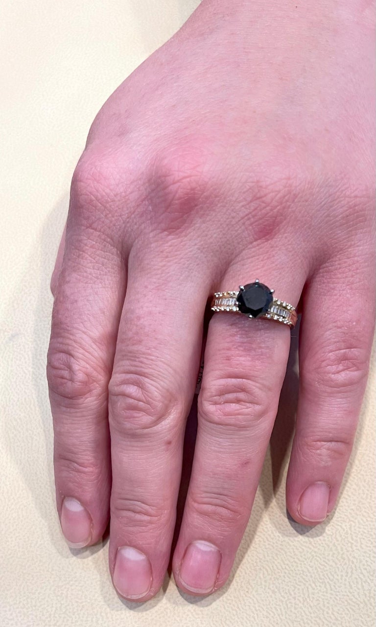 1 Carat Solitaire Black Diamond Traditional Ring/Band 14 Karat Yellow