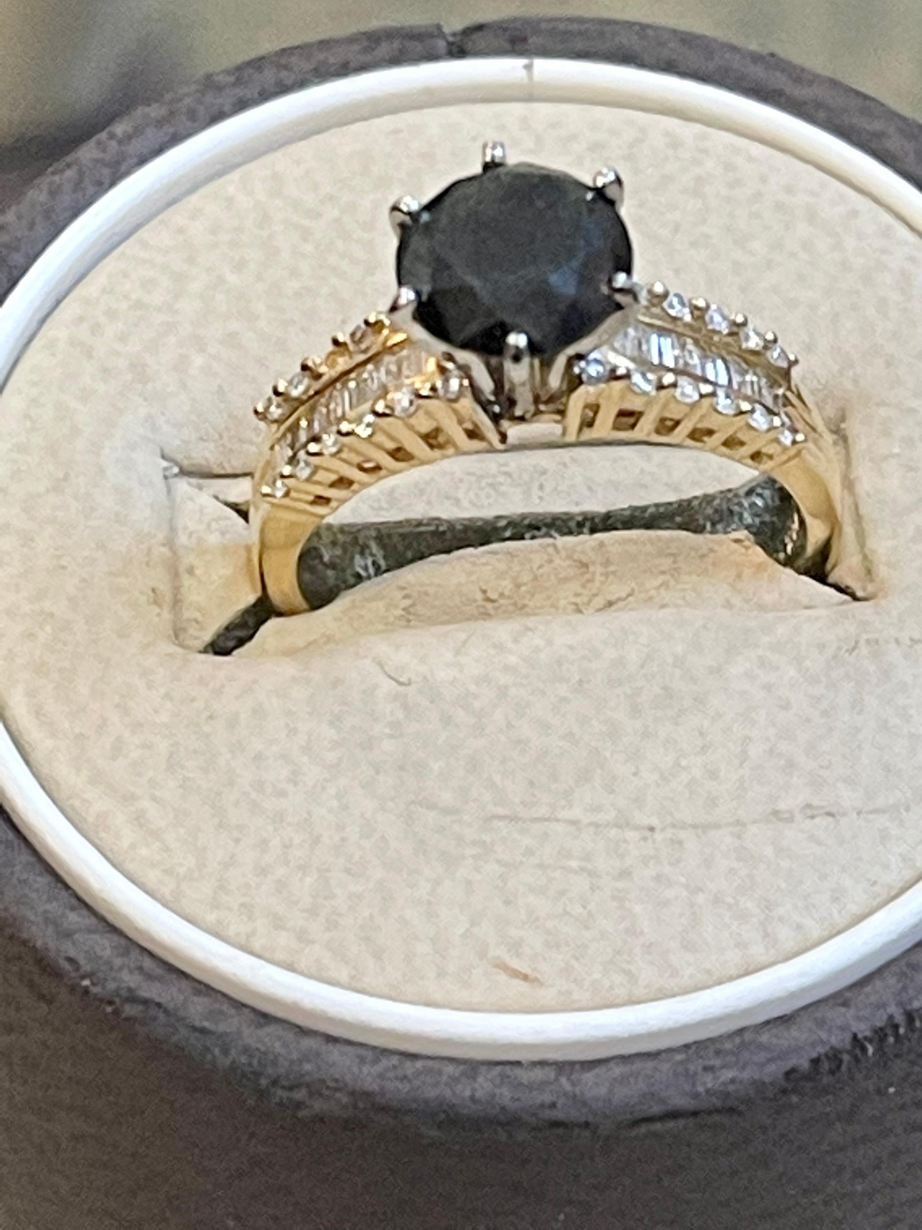 1 Carat Solitaire Black Diamond Traditional Ring/Band 14 Karat Yellow Gold For Sale 4