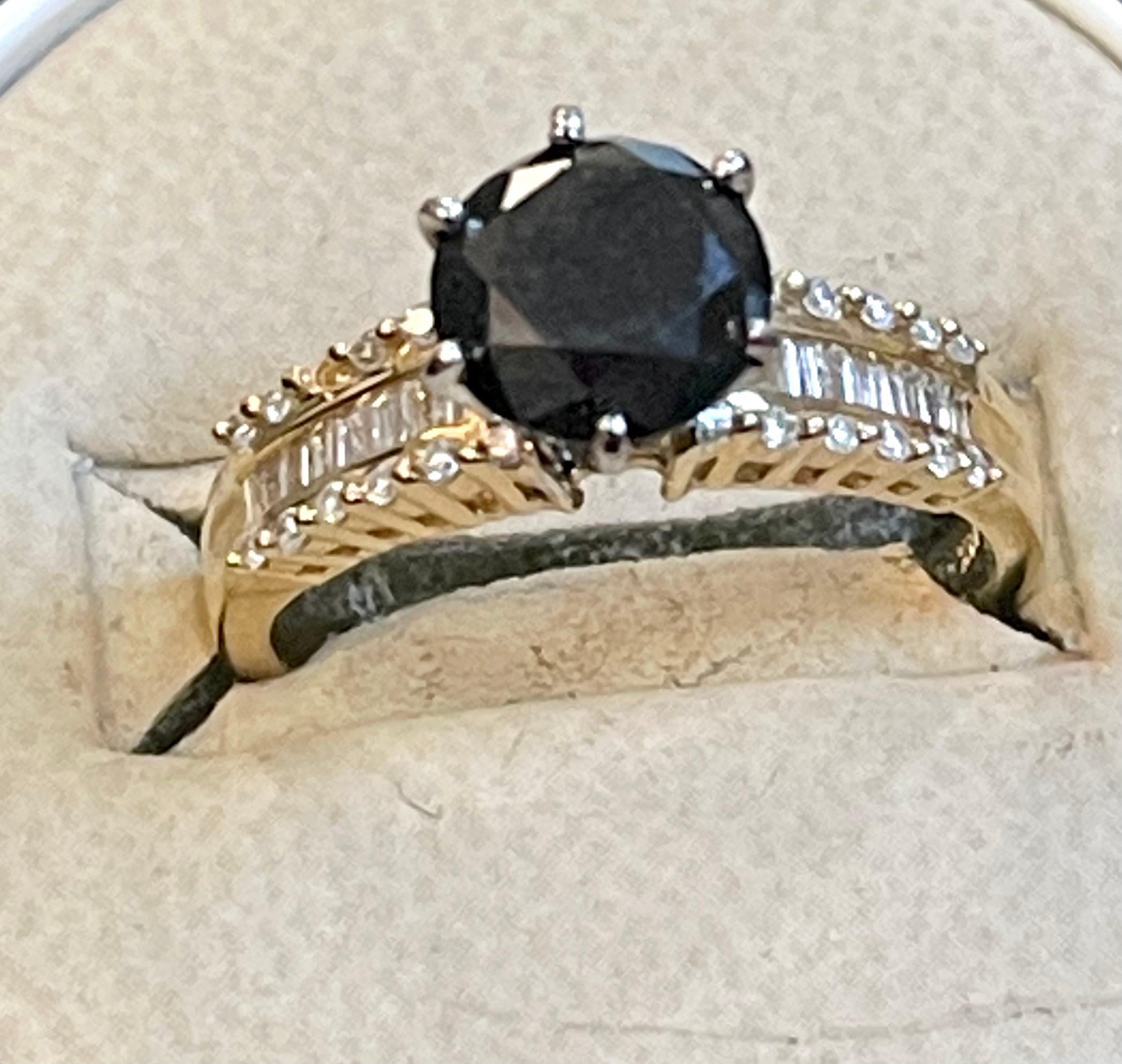 1 Carat Solitaire Black Diamond Traditional Ring/Band 14 Karat Yellow Gold For Sale 6