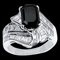 1 Carat Solitaire Emerald Cut Black Diamond Ring/Band 18 Karat White Gold