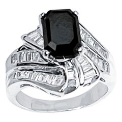 Anillo/Banda de diamantes negros talla esmeralda con solitario de 1 quilate Oro blanco de 18 quilates