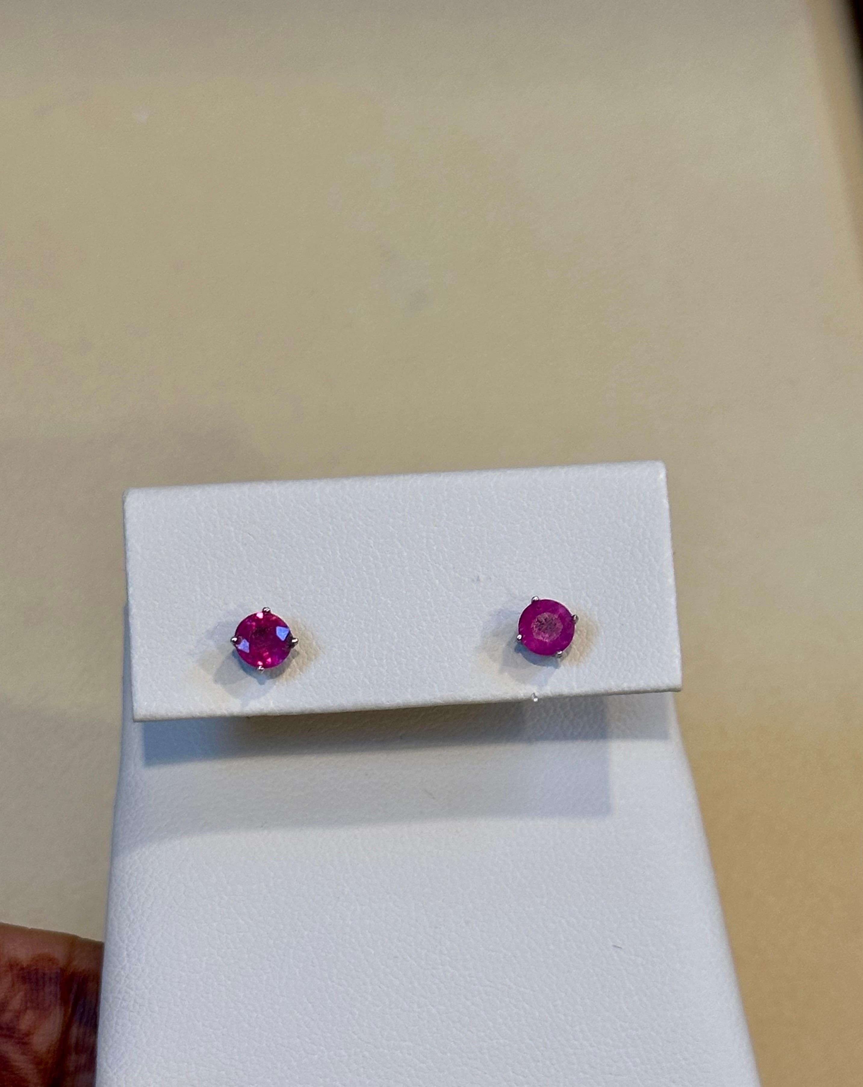 1 Carat  Solitaire Natural Ruby Earrings 4 Prongs Screw Back 14 Karat White Gold For Sale 2