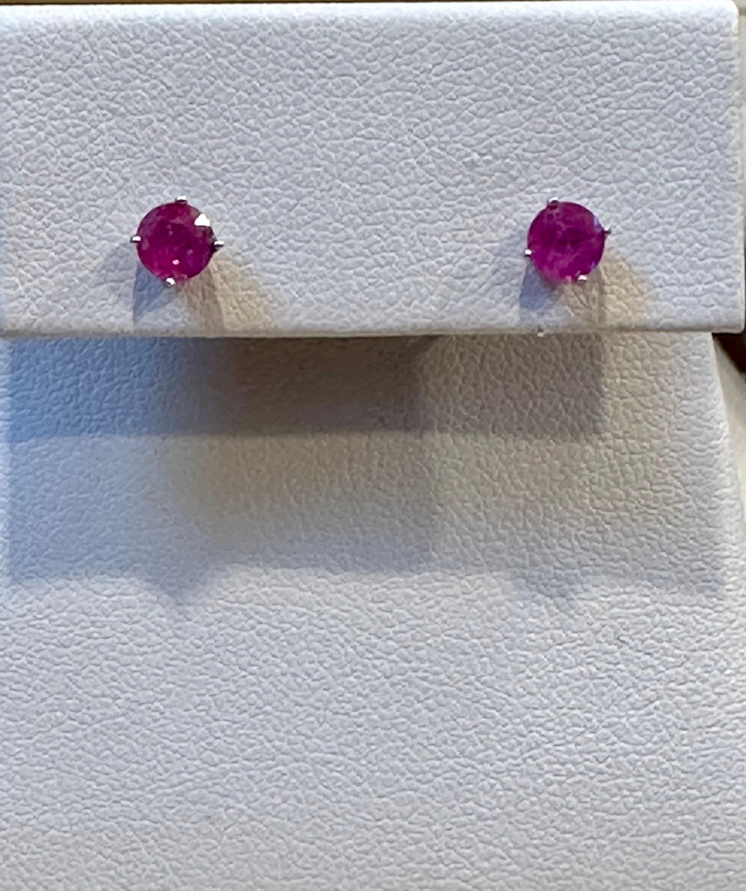 1 Carat  Solitaire Natural Ruby Earrings 4 Prongs Screw Back 14 Karat White Gold 5