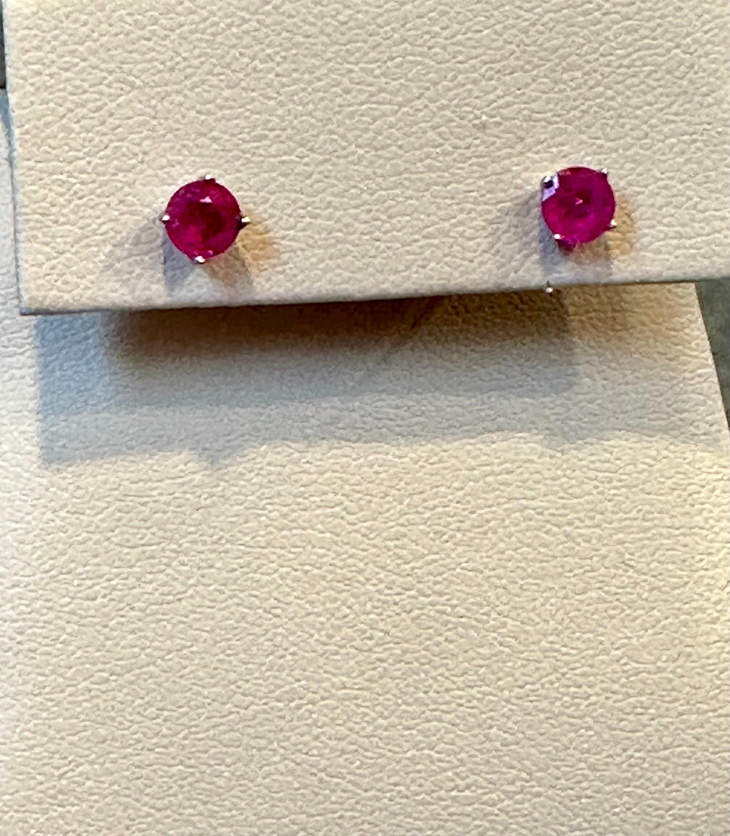 1 Carat  Solitaire Natural Ruby Earrings 4 Prongs Screw Back 14 Karat White Gold In New Condition In New York, NY
