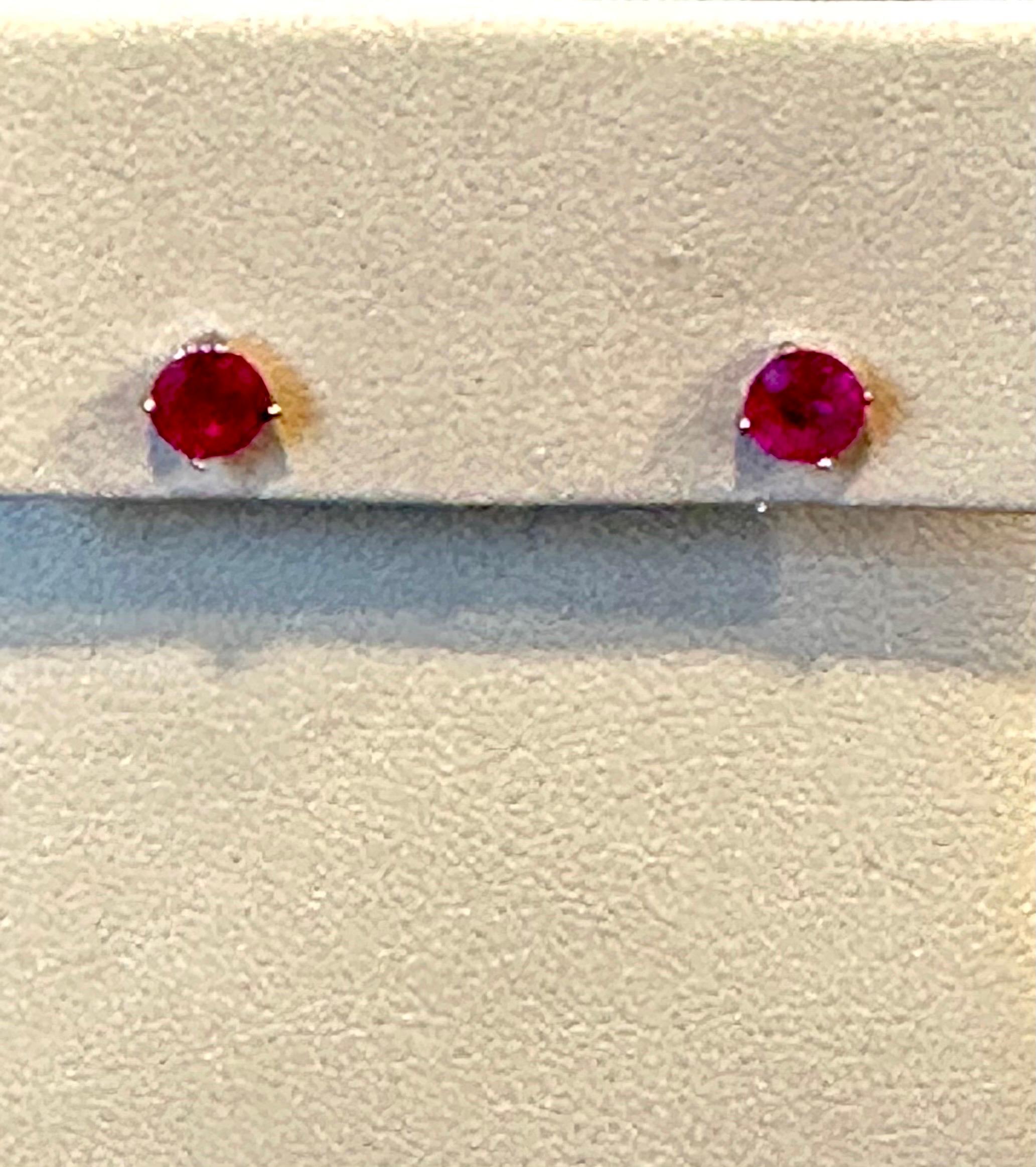 Women's 1 Carat  Solitaire Natural Ruby Earrings 4 Prongs Screw Back 14 Karat White Gold For Sale
