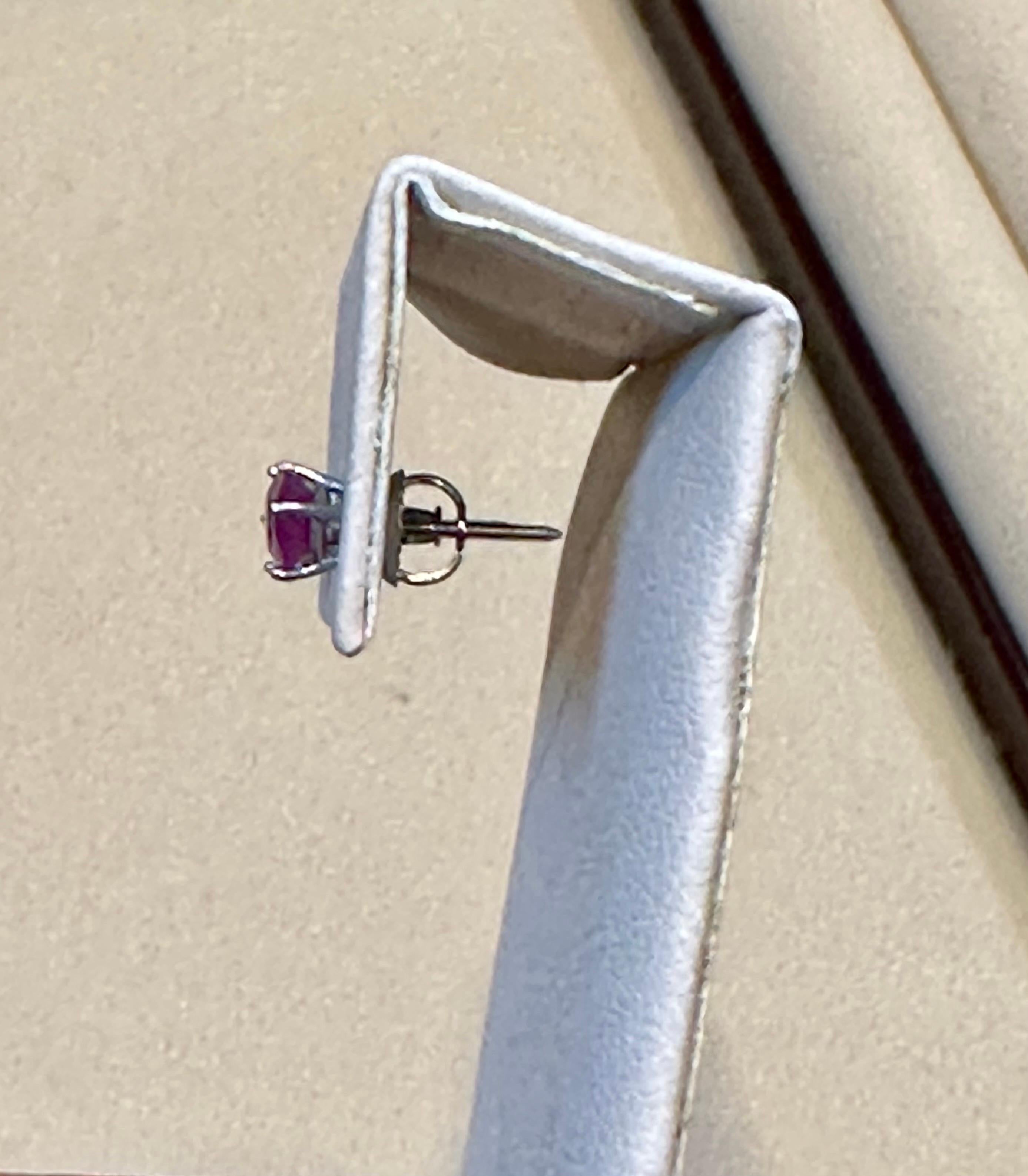 1 Carat  Solitaire Natural Ruby Earrings 4 Prongs Screw Back 14 Karat White Gold For Sale 1