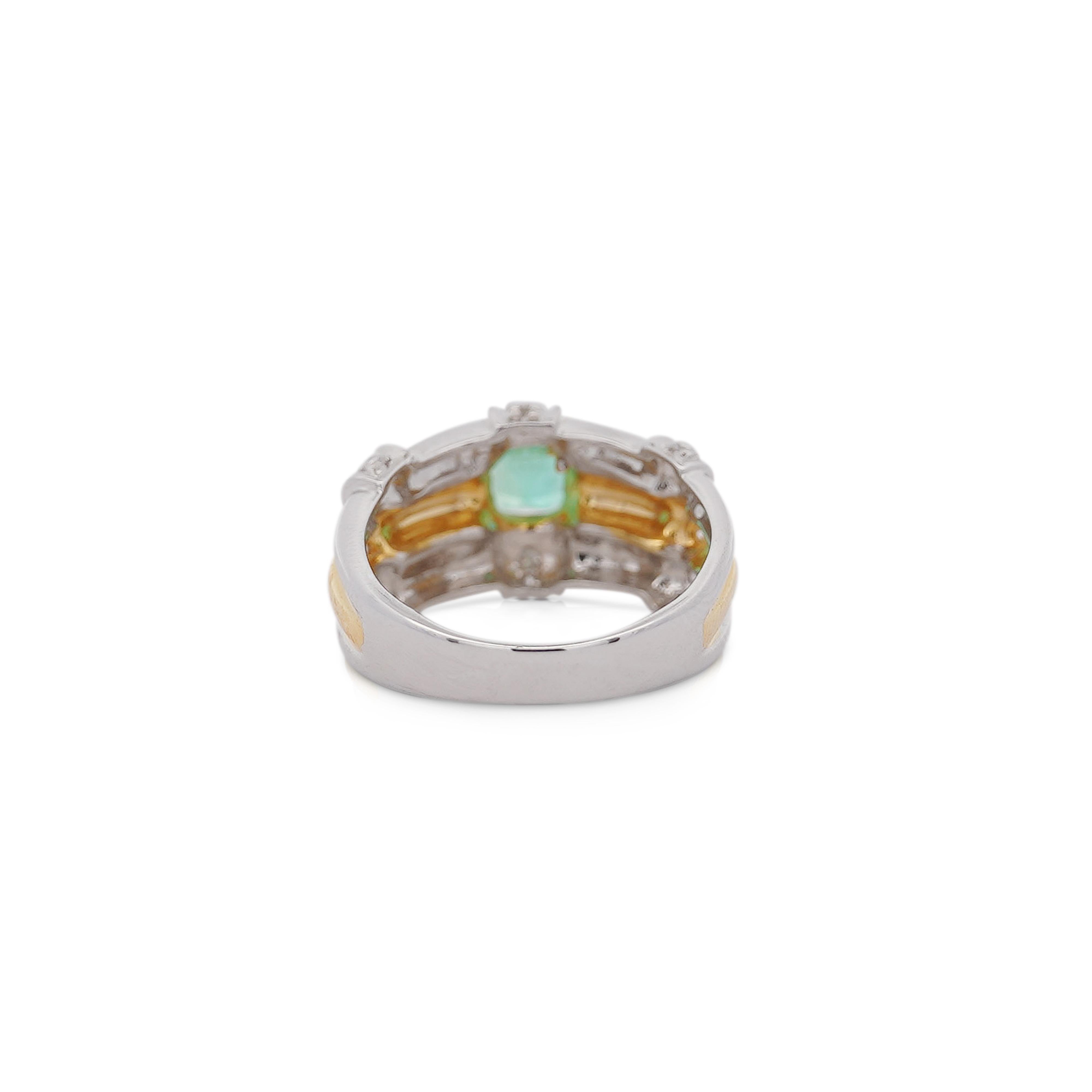De las mujeres Anillo acanalado de platino y oro de 18 quilates con esmeralda y diamantes talla cuadrada de 1 quilate en venta